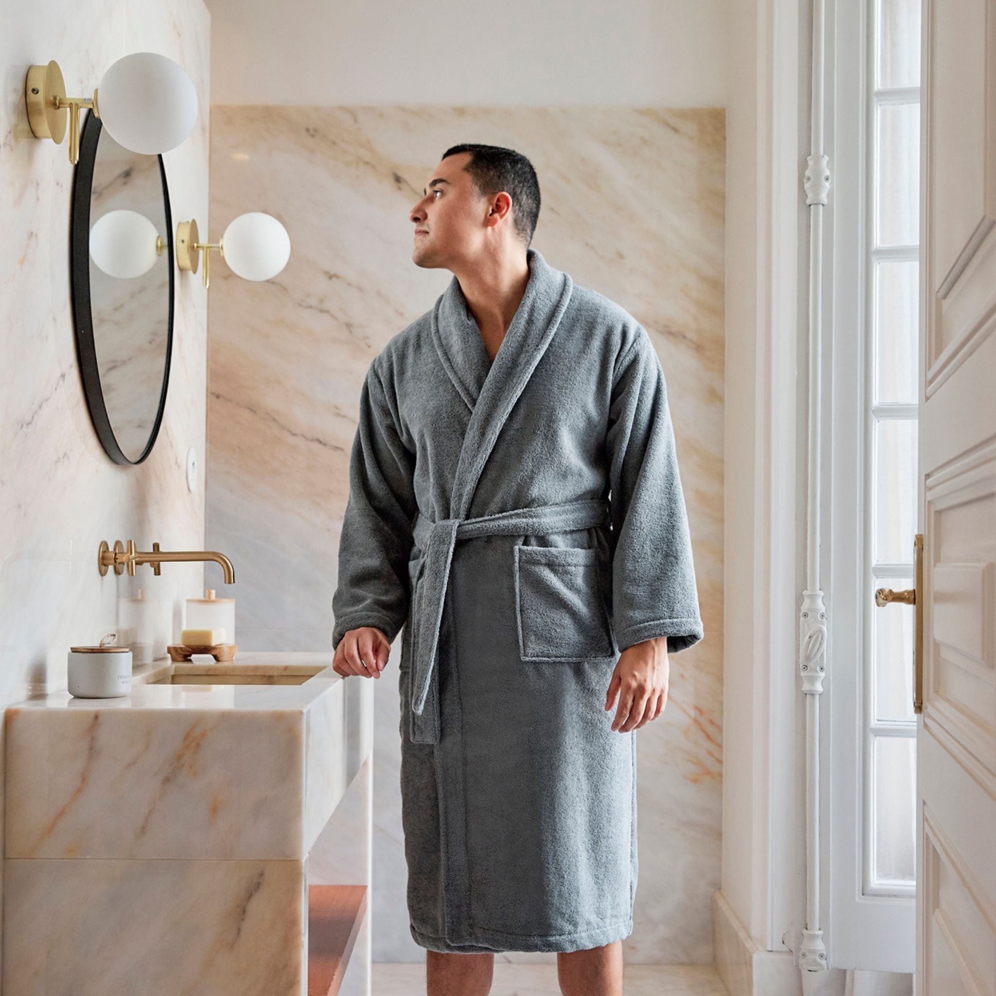 Grey bathrobe