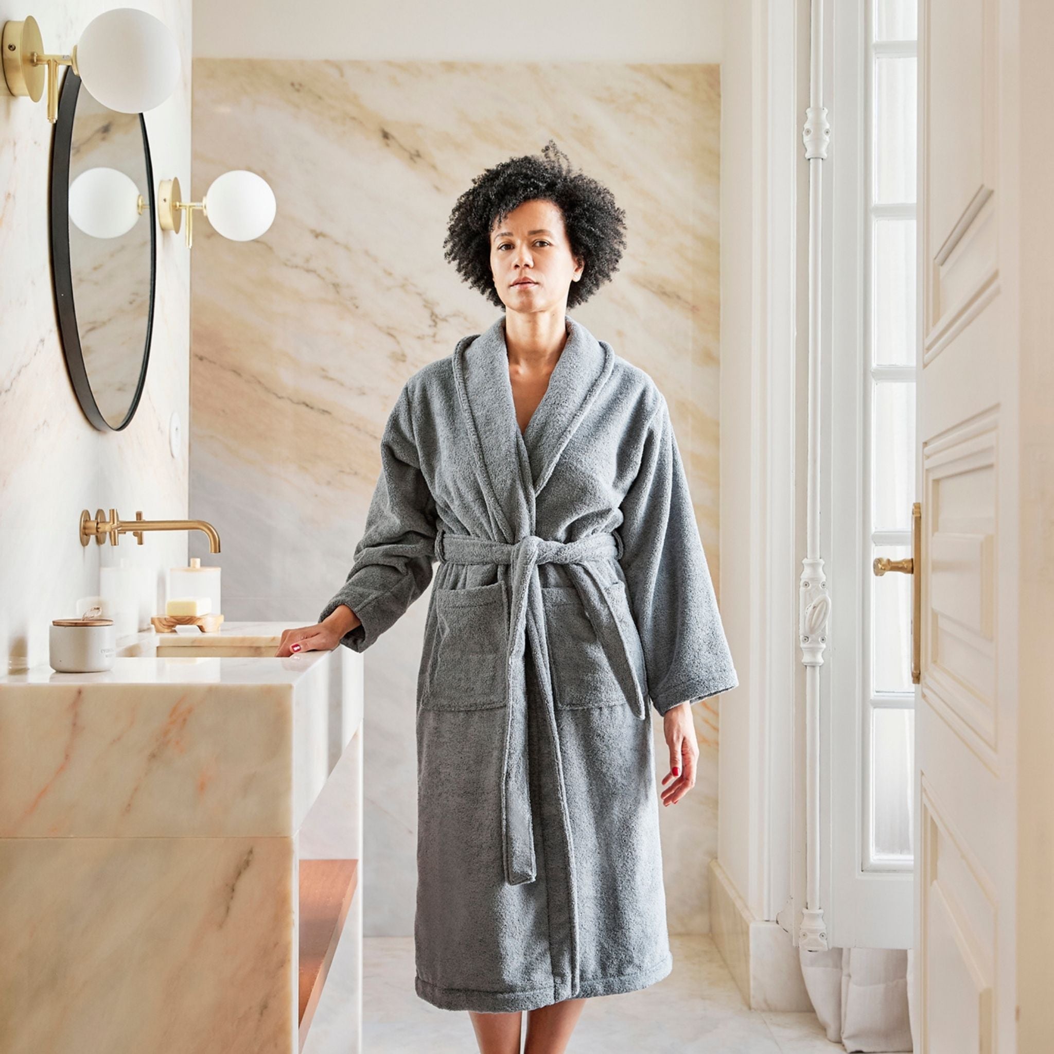 Grey bathrobe