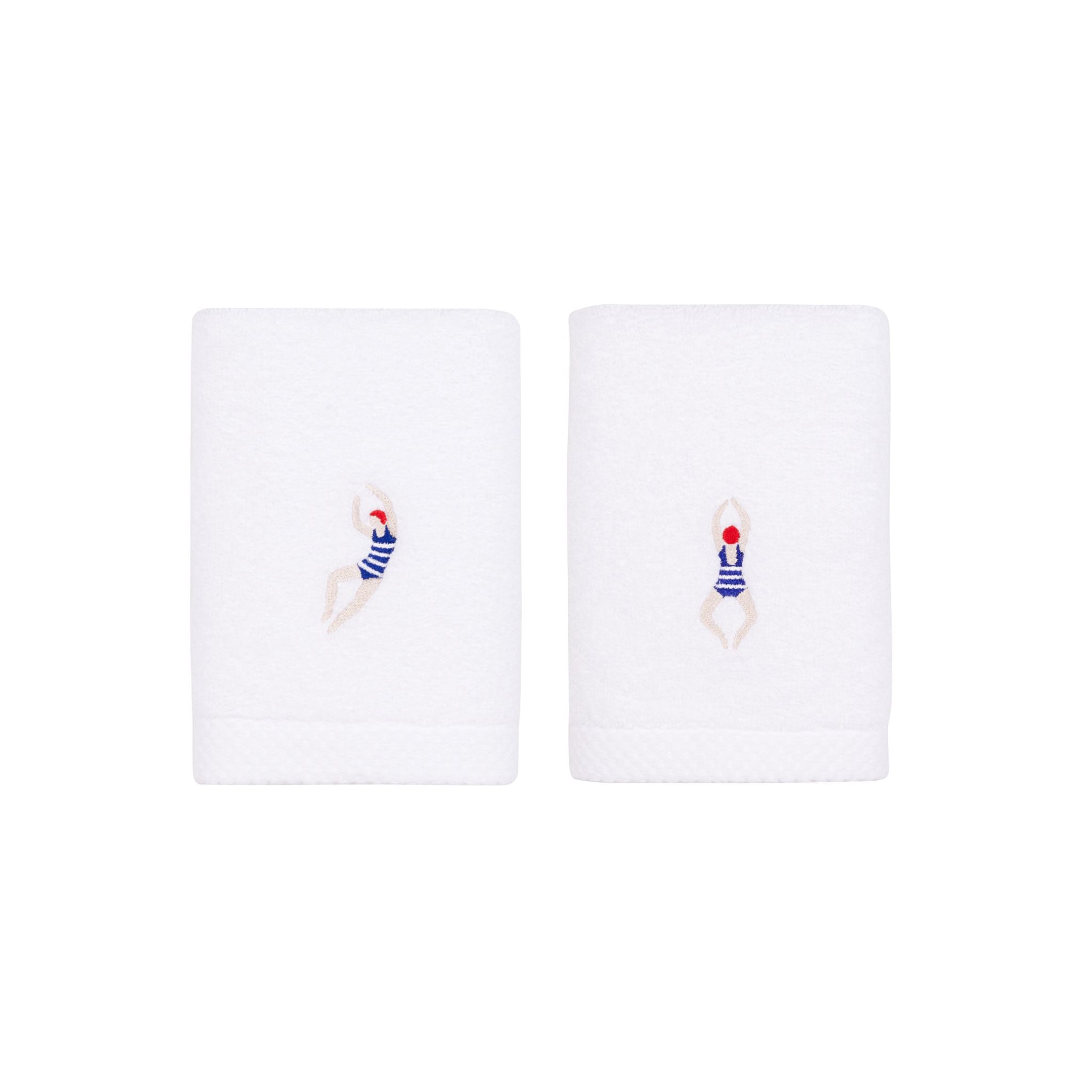 Luxus guest towel with retro swimmers and skiers embroidery (pack of 2)