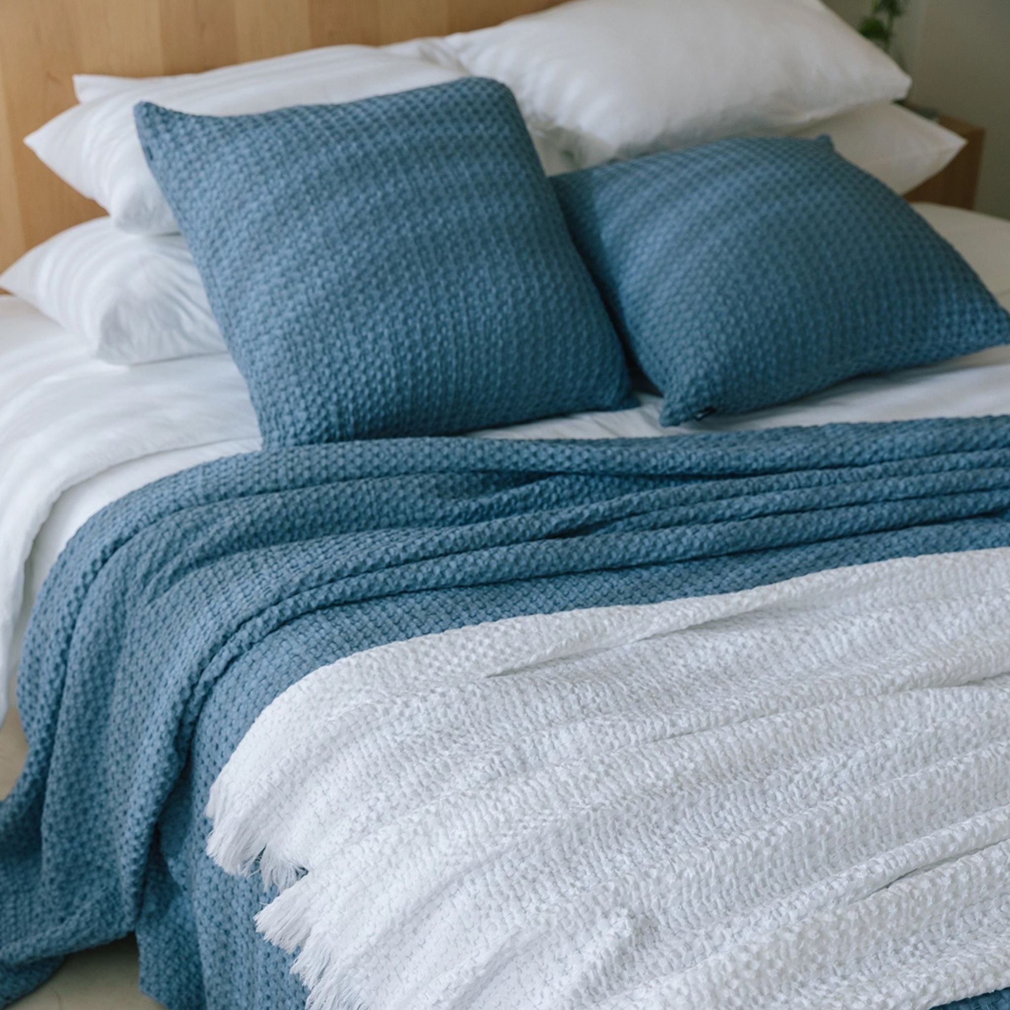 Blue Santa Luzia Waffle Bedspreads