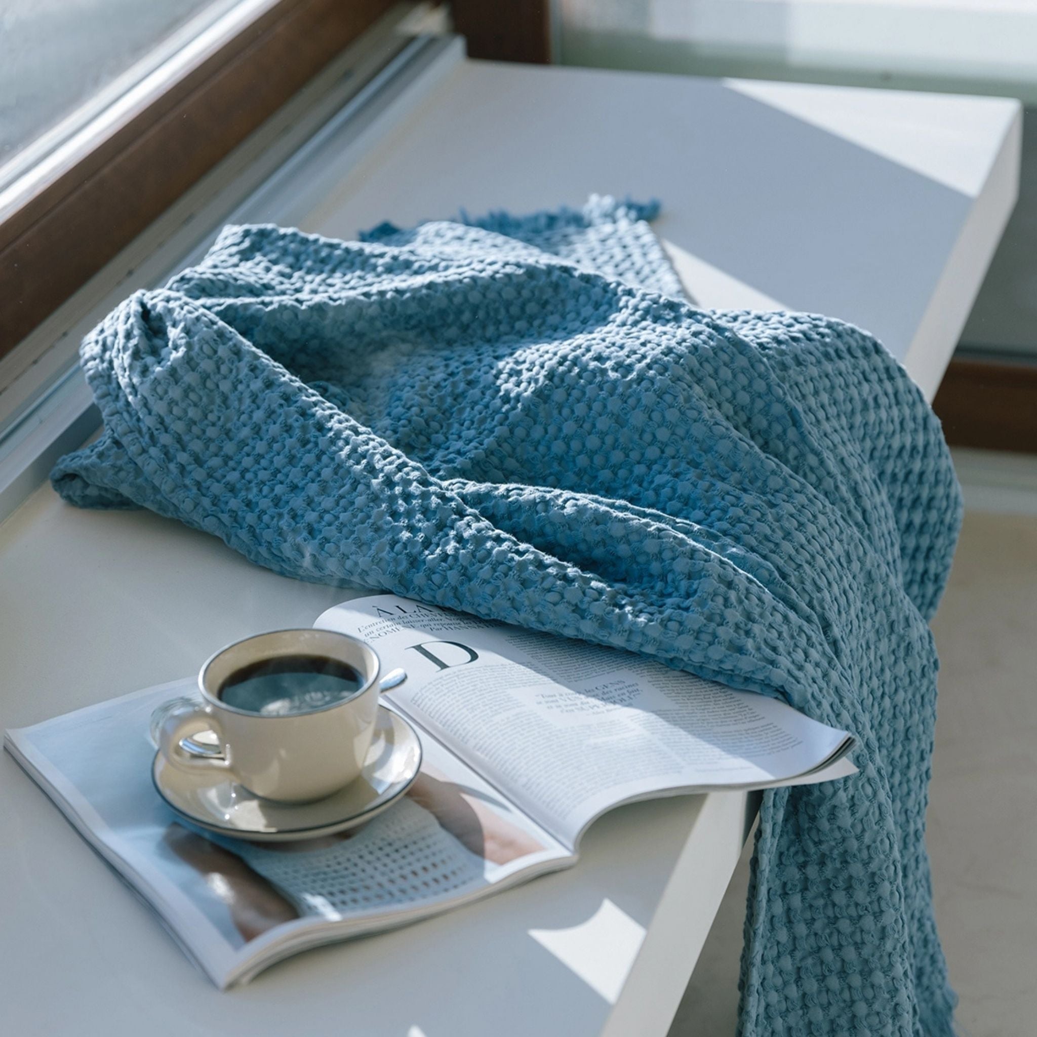 Blue Santa Luzia Waffle Bedspreads