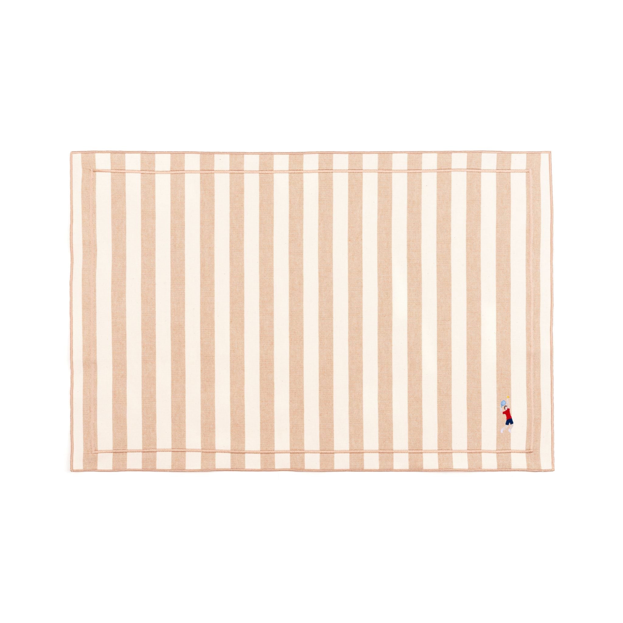 Barra cotton table linen with embroidered retro sports motifs