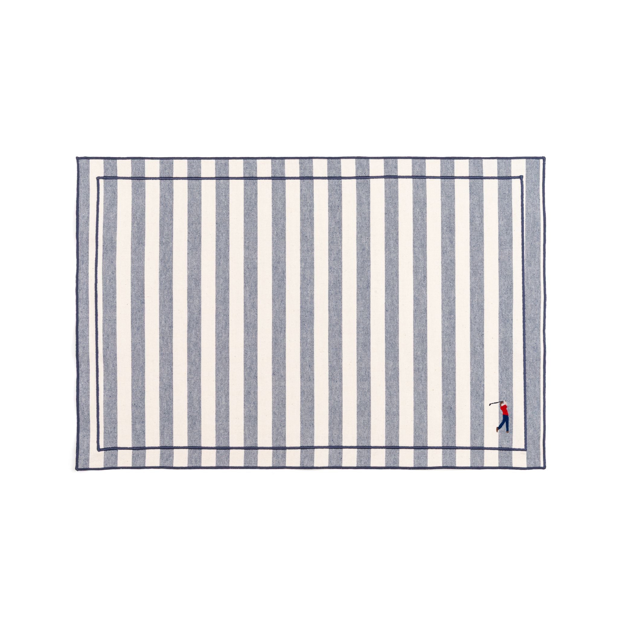 Barra cotton table linen with embroidered retro sports motifs