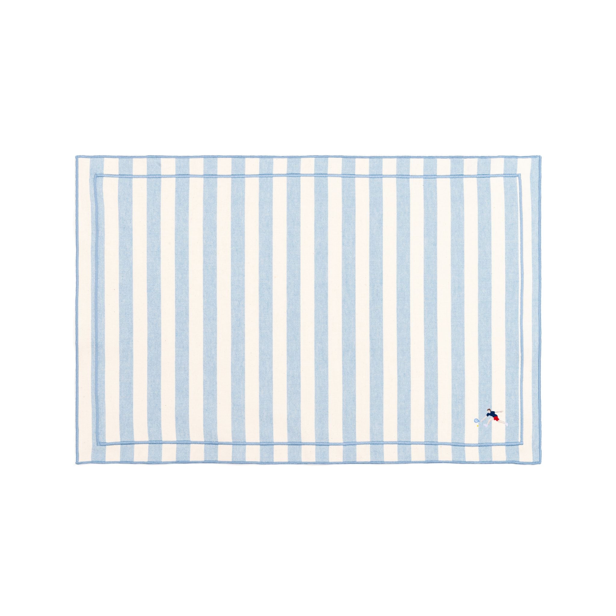 Barra cotton table linen with embroidered retro sports motifs