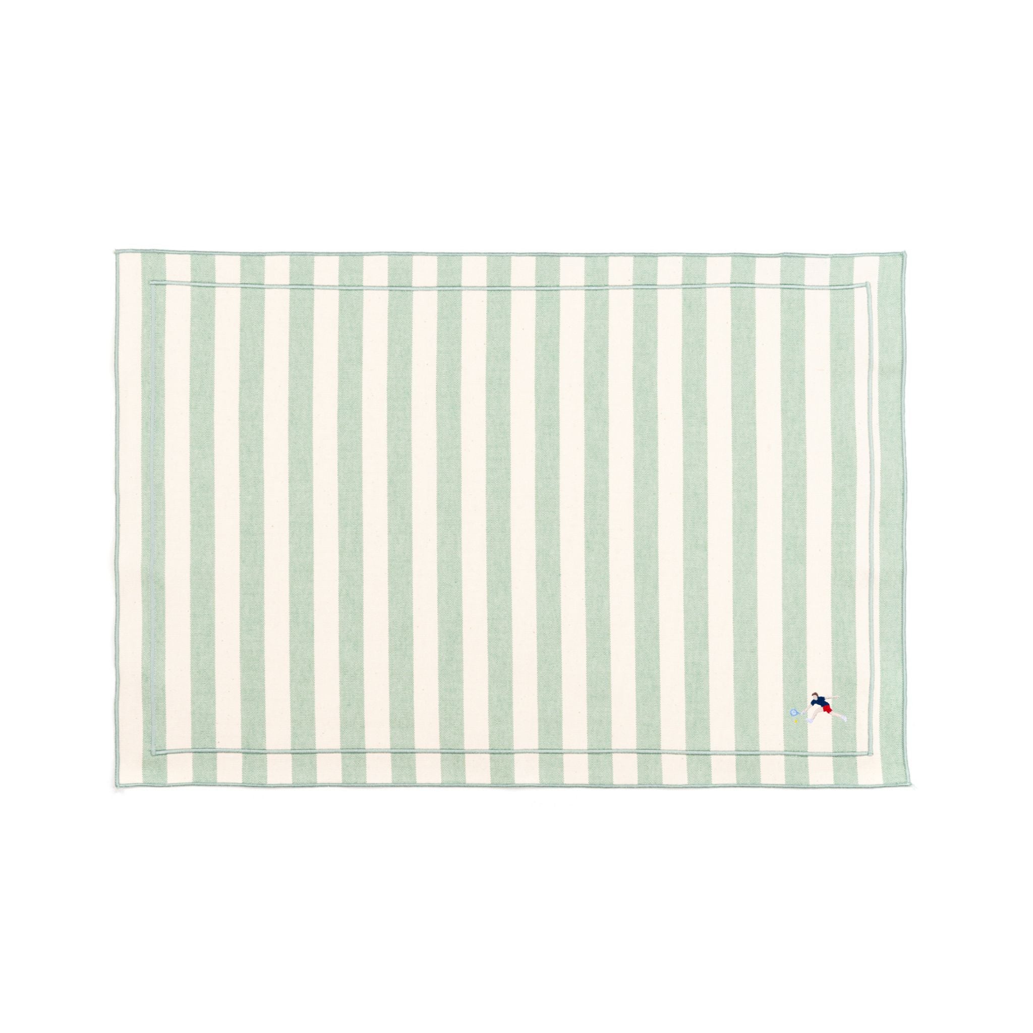 Barra cotton table linen with embroidered retro sports motifs