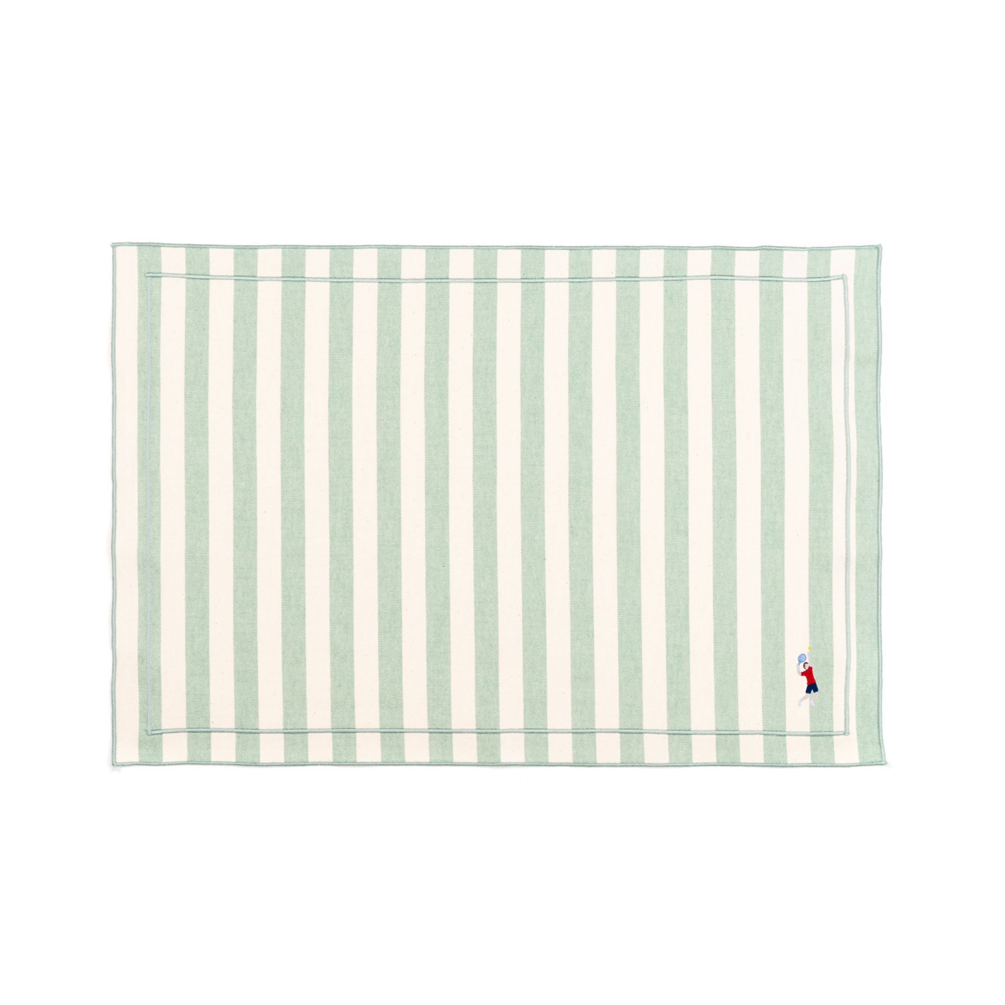 Barra cotton table linen with embroidered retro sports motifs