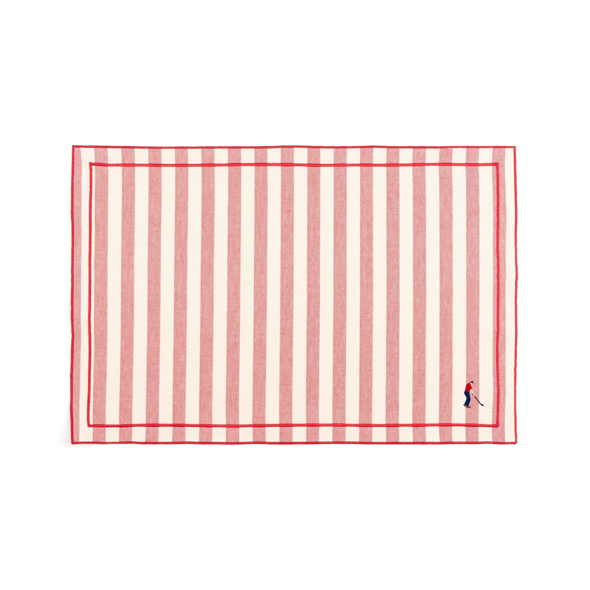 Barra cotton table linen with embroidered retro sports motifs