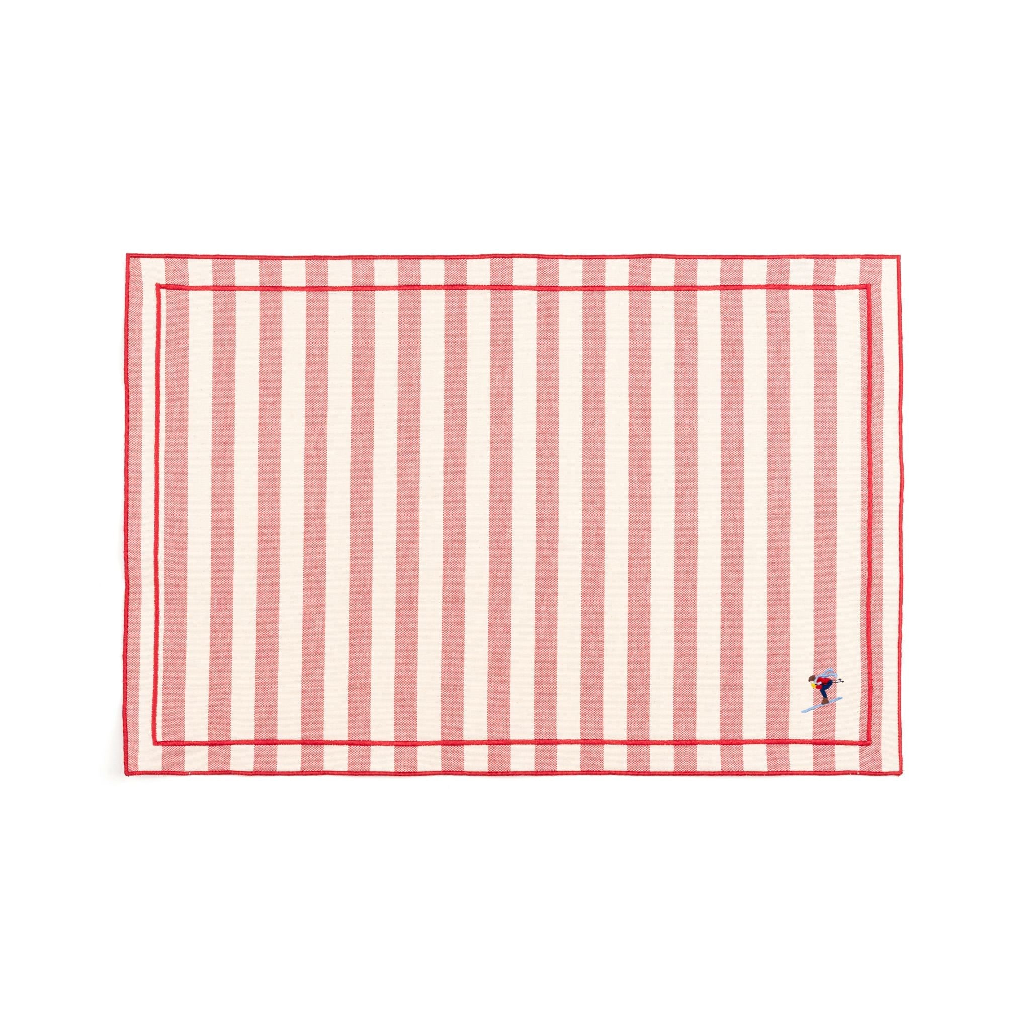Barra cotton table linen with embroidered retro sports motifs