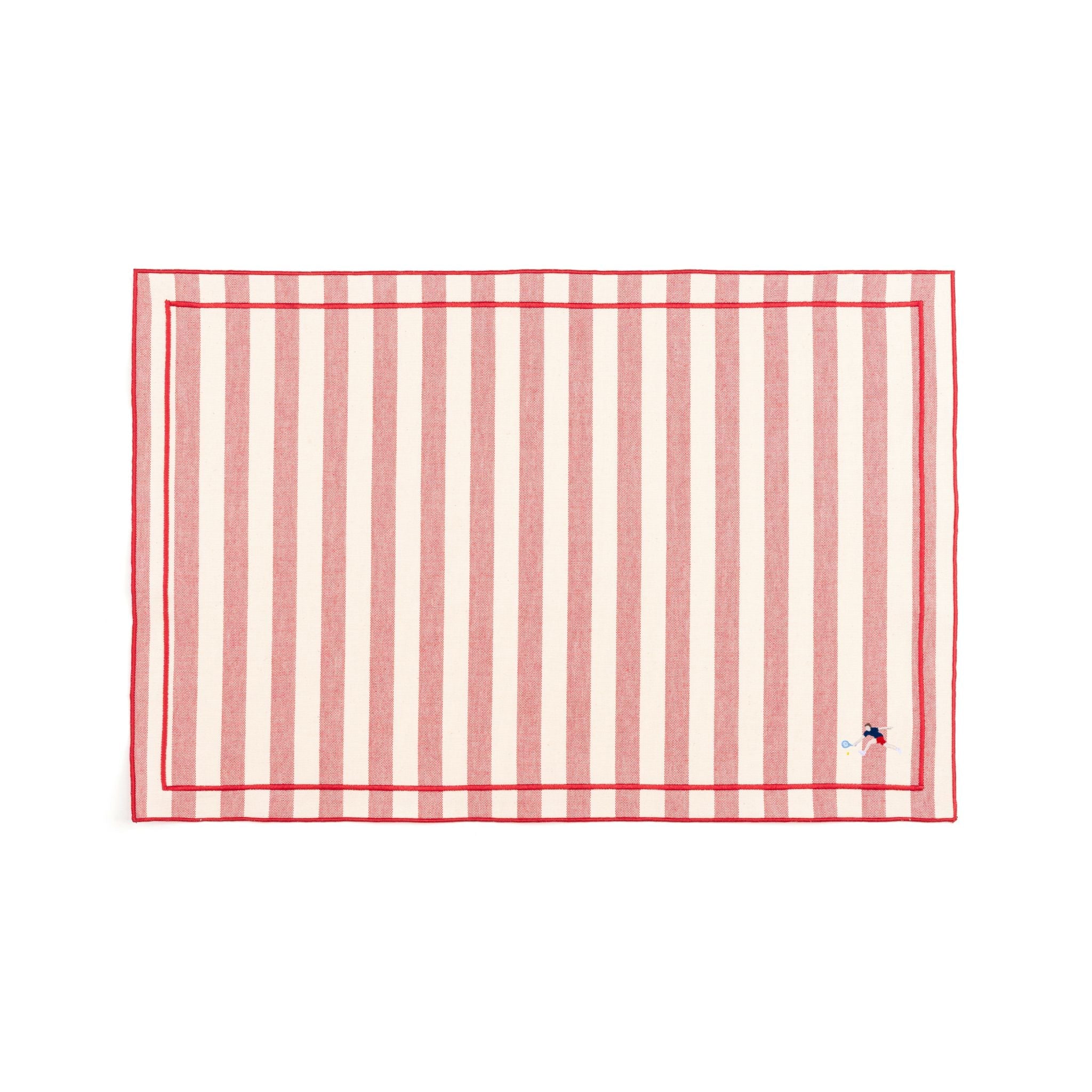 Barra cotton table linen with embroidered retro sports motifs