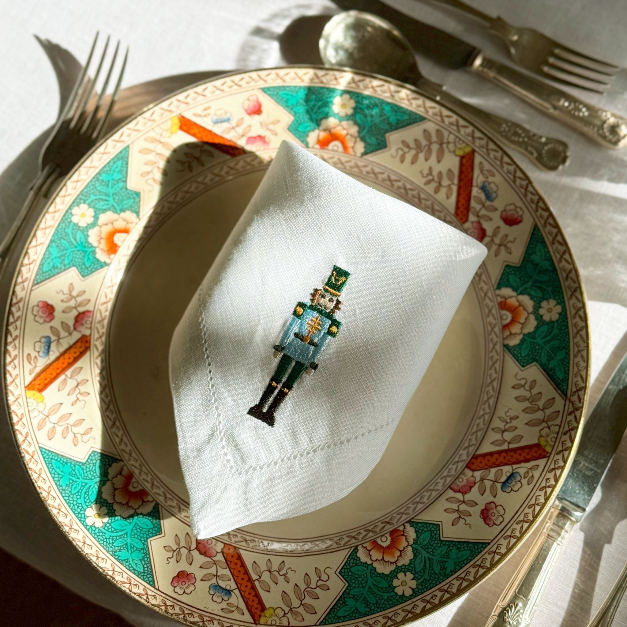 Mafra linen table linens embroidered nutcrackers