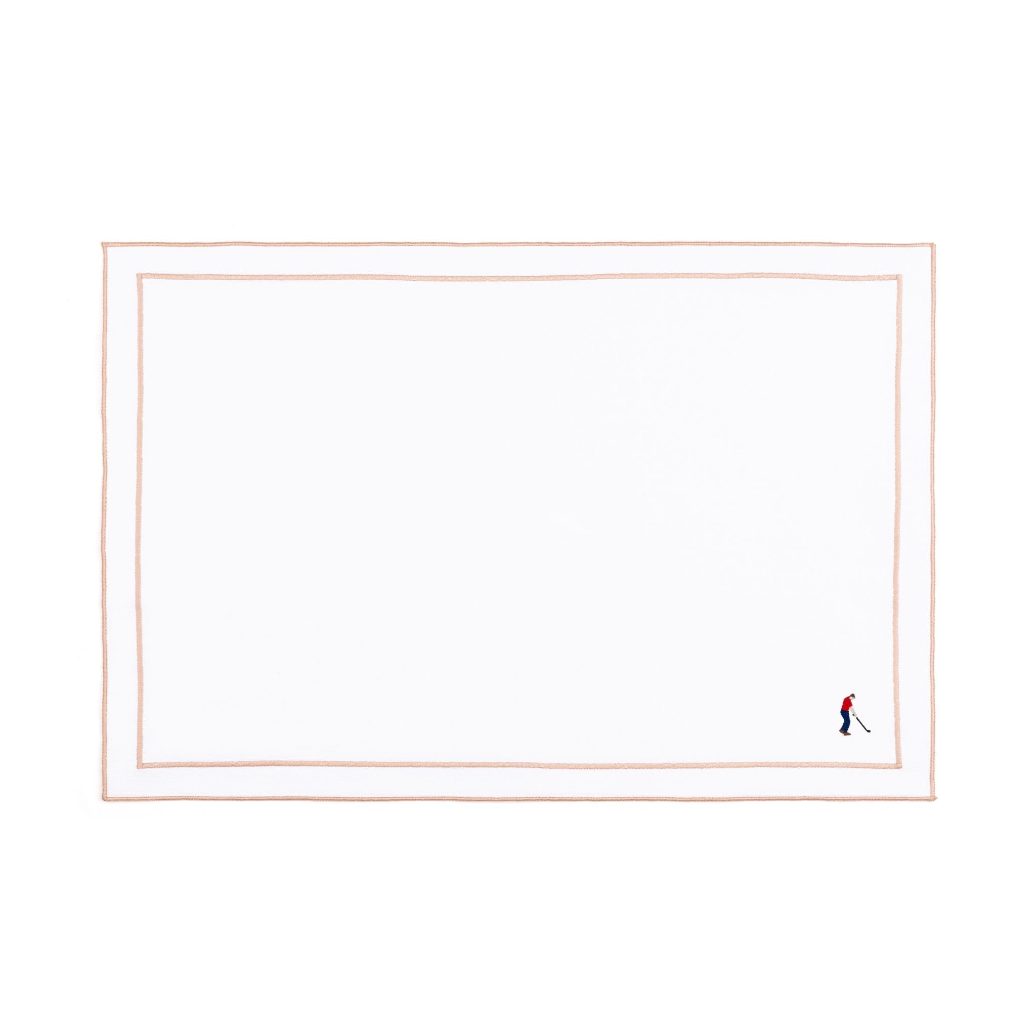 Nazaré white cotton table linen with embroidered retro sports motifs