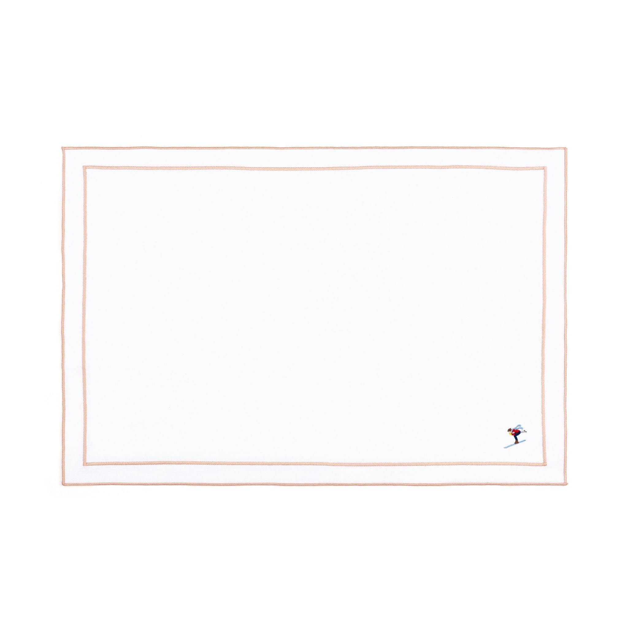 Nazaré white cotton table linen with embroidered retro sports motifs