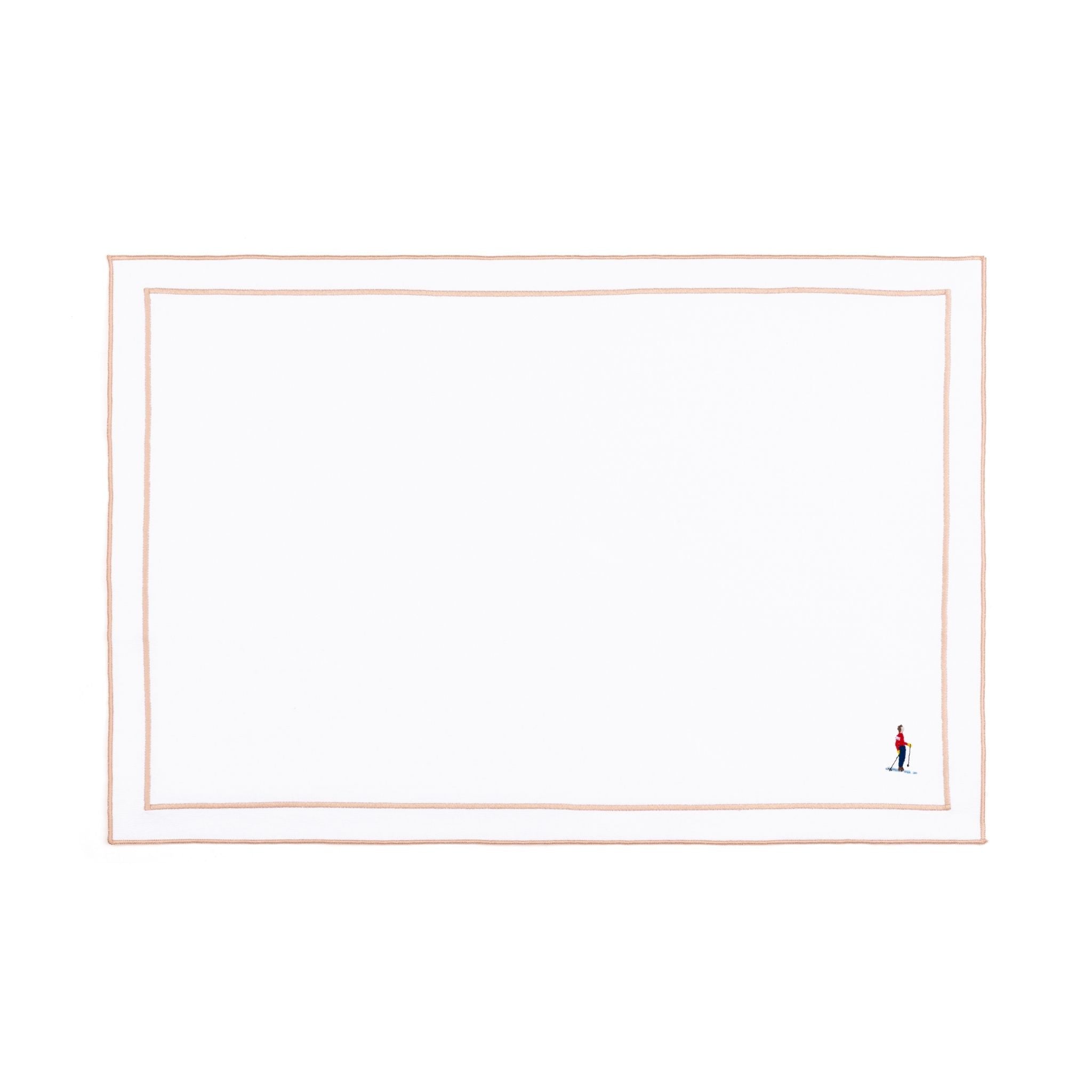 Nazaré white cotton table linen with embroidered retro sports motifs