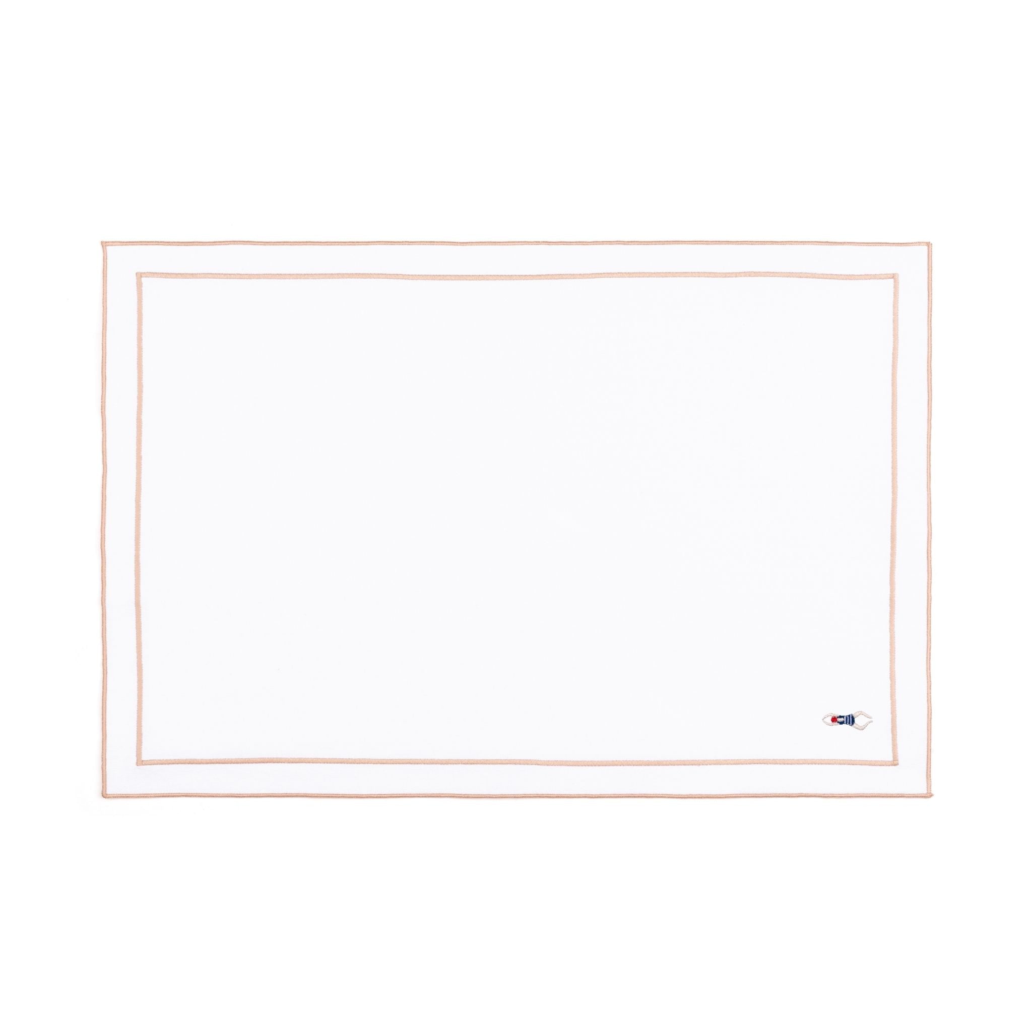 Nazaré white cotton table linen with embroidered retro sports motifs