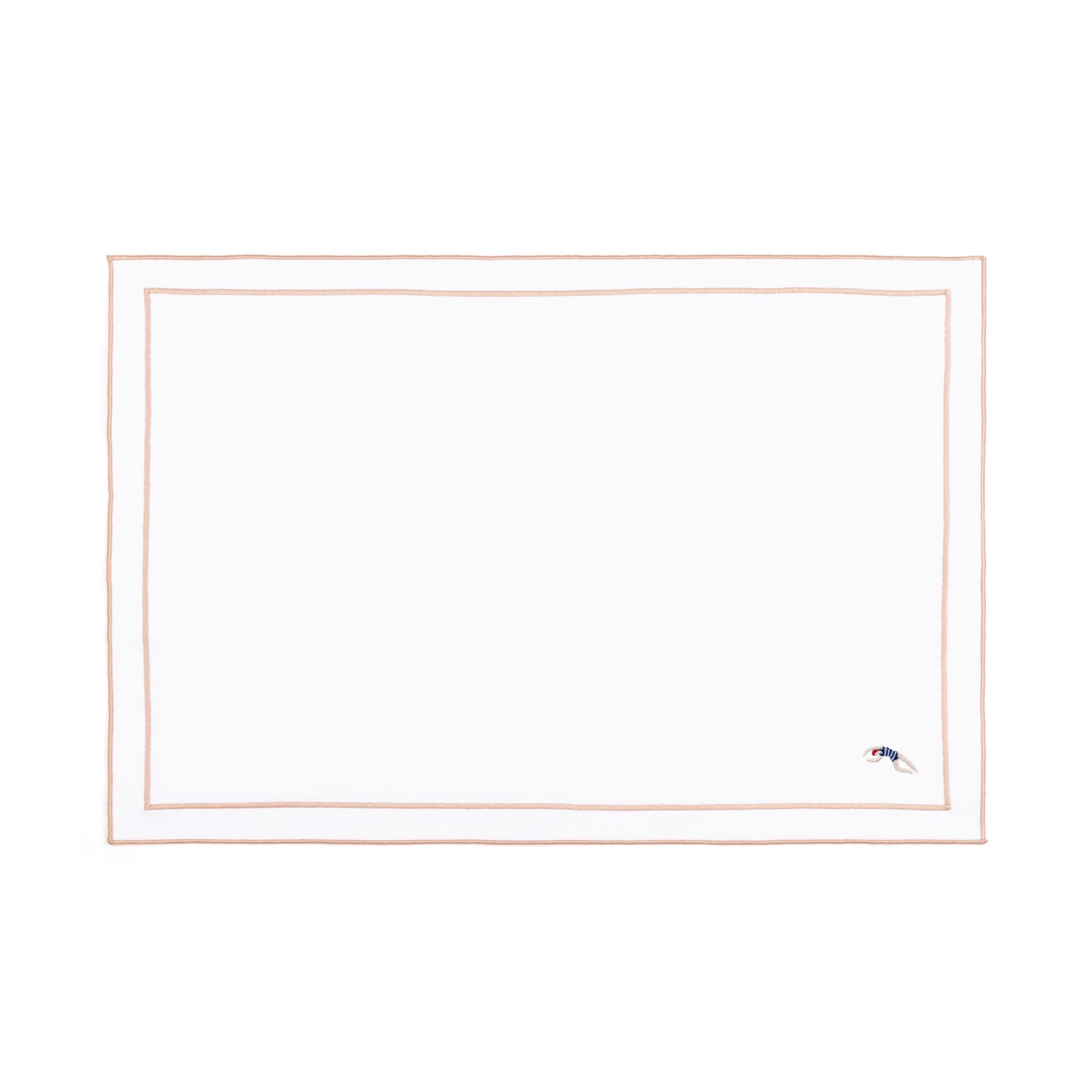 Nazaré white cotton table linen with embroidered retro sports motifs