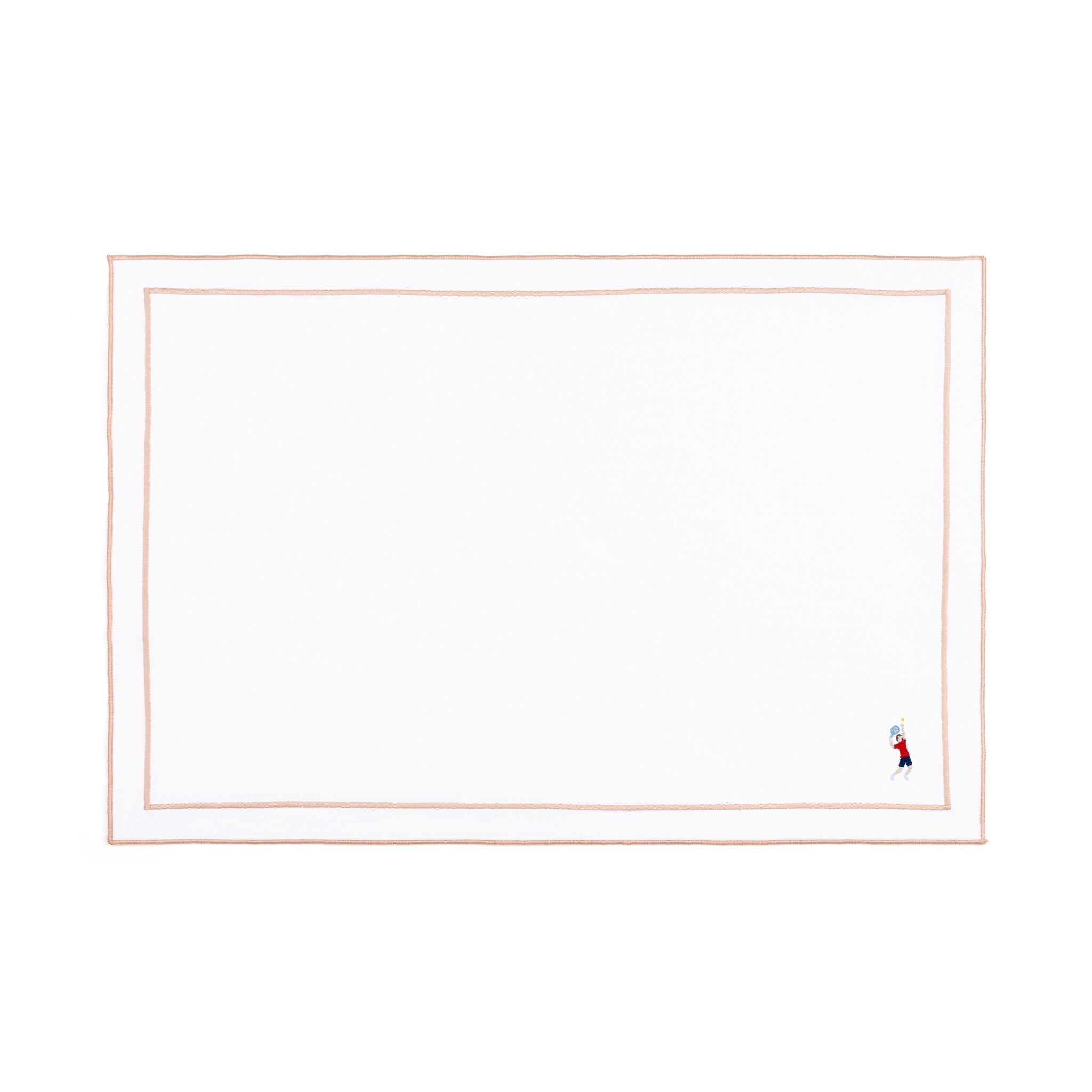 Nazaré white cotton table linen with embroidered retro sports motifs