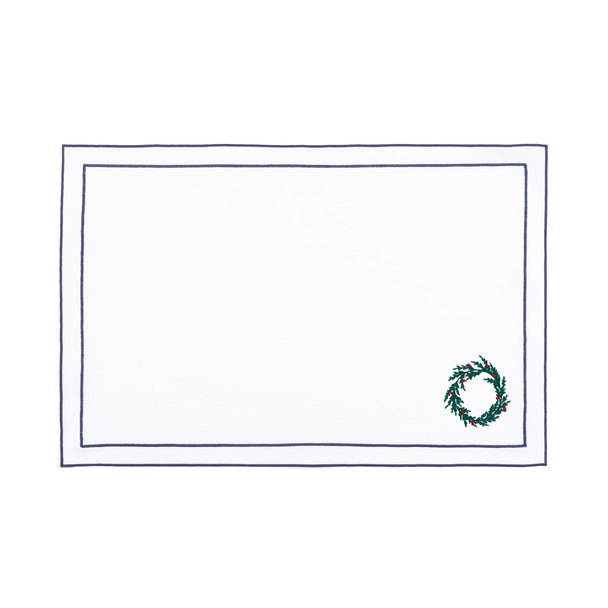 Nazaré white cotton table linen with embroidered Christmas tree and wreath