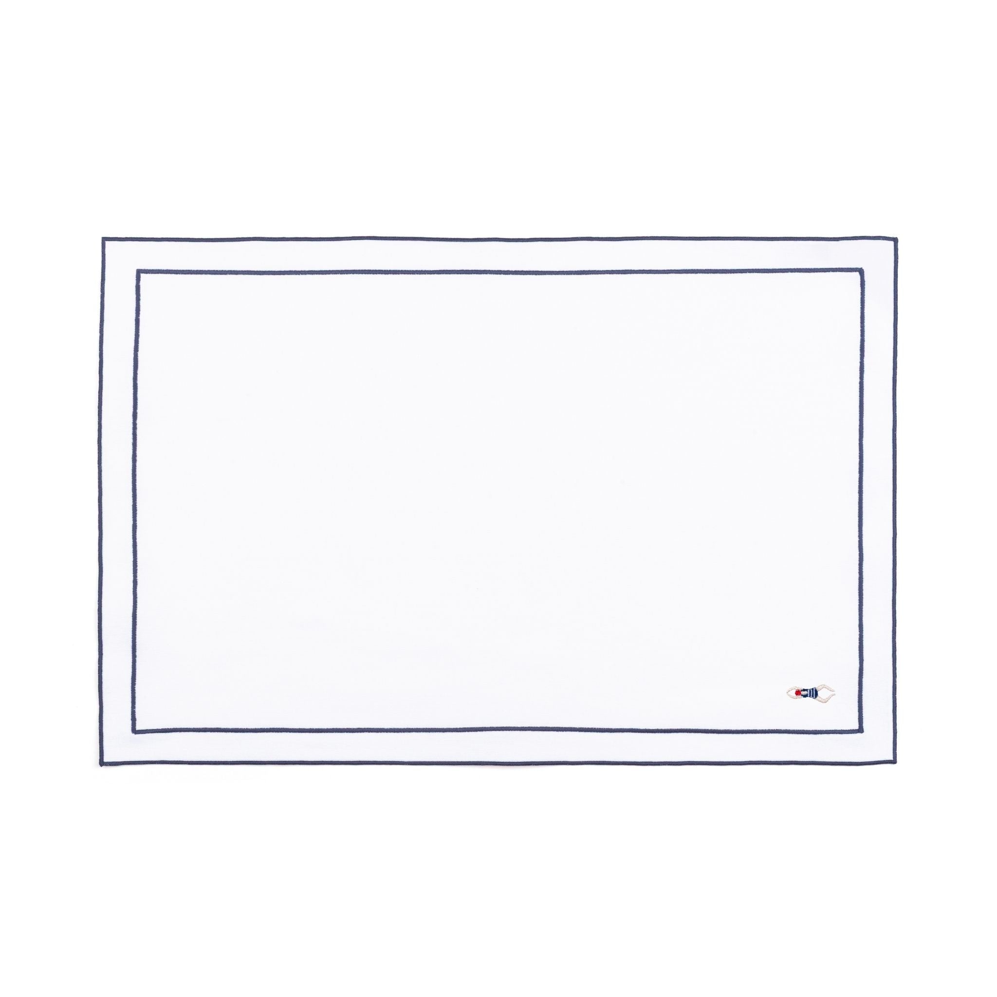 Nazaré white cotton table linen with embroidered retro sports motifs