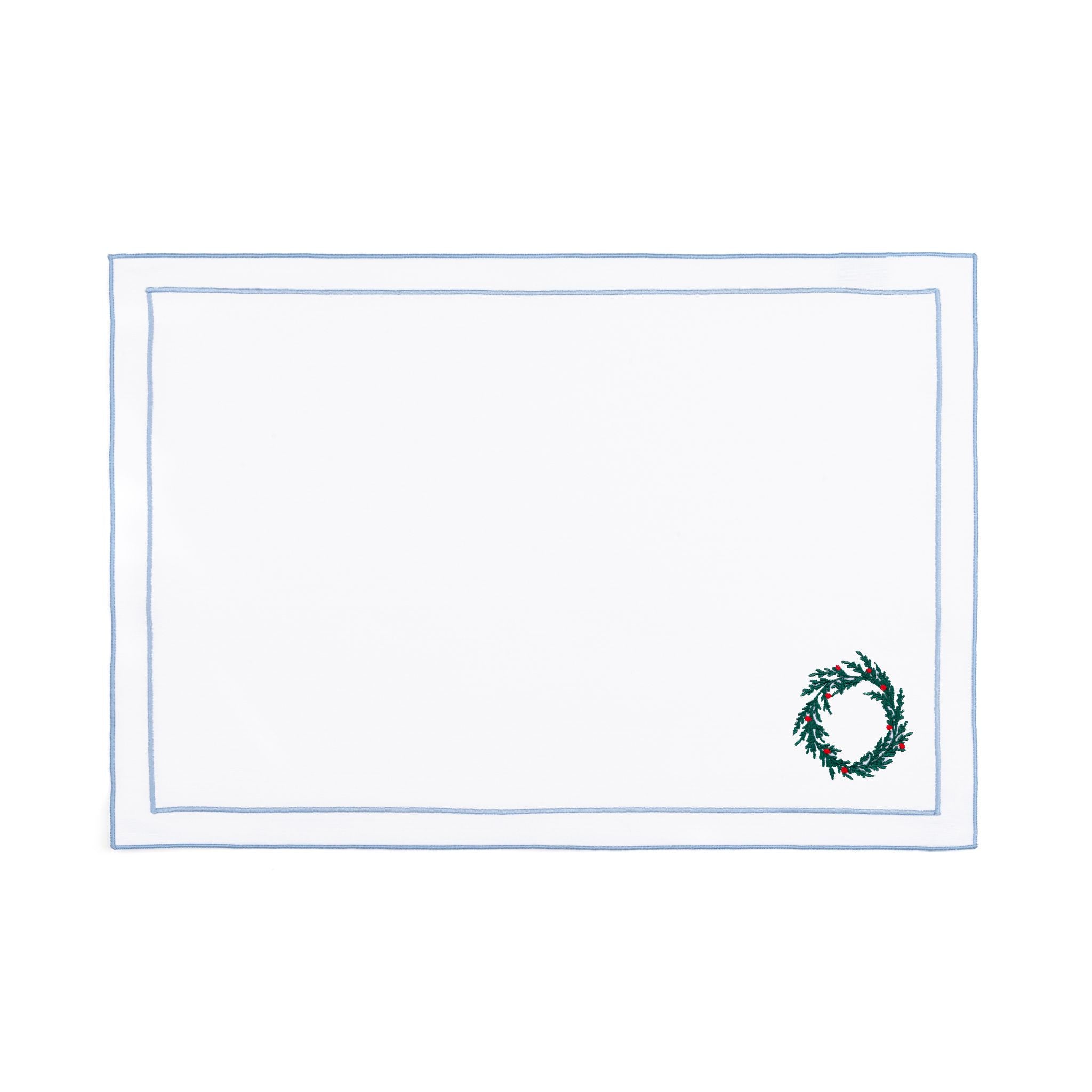 Nazaré white cotton table linen with embroidered Christmas tree and wreath