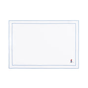 Nazaré white cotton table linen with embroidered retro sports motifs