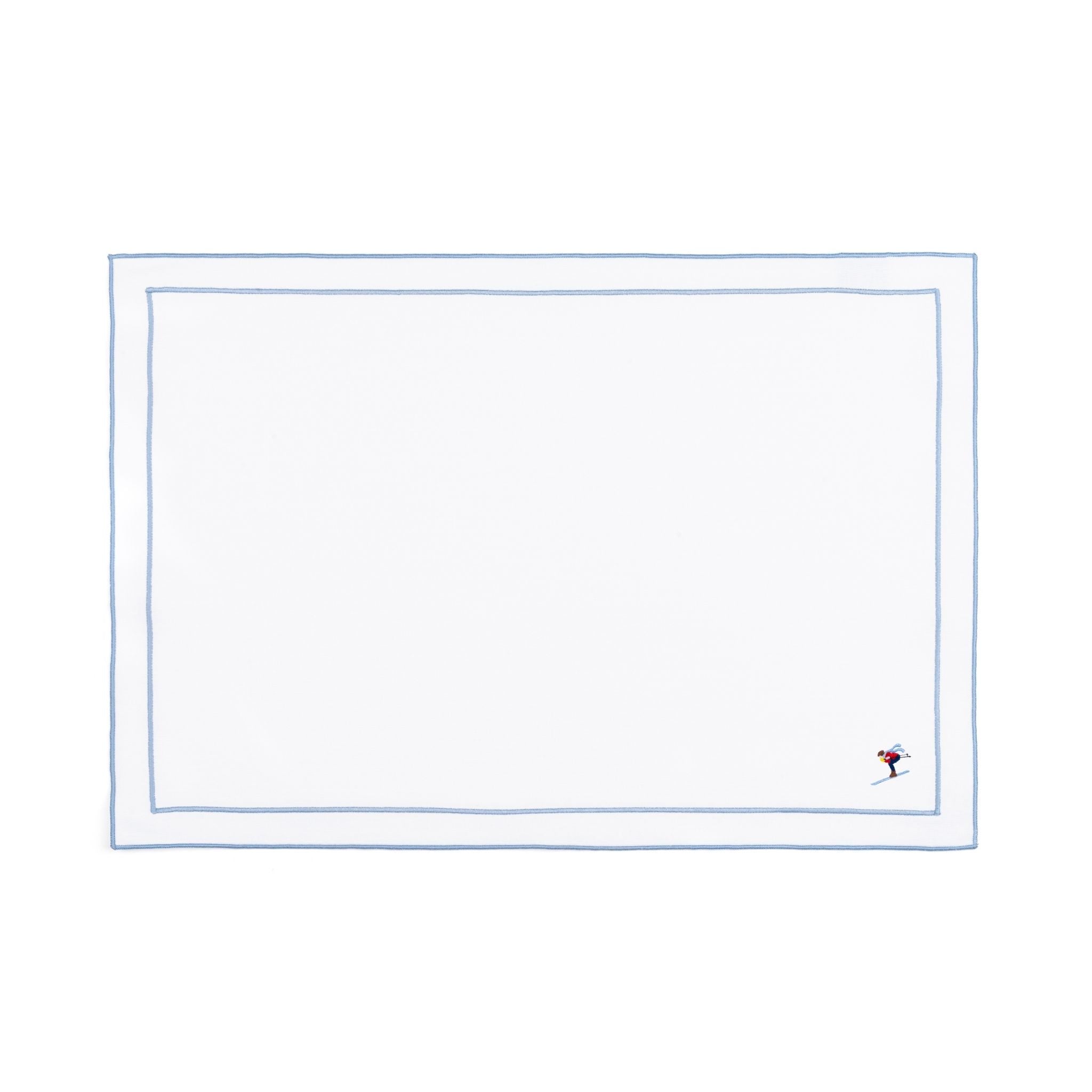 Nazaré white cotton table linen with embroidered retro sports motifs