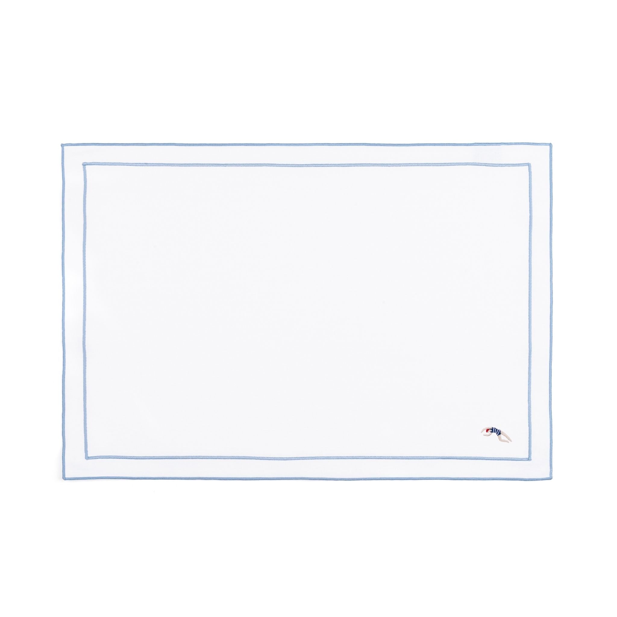 Nazaré white cotton table linen with embroidered retro sports motifs