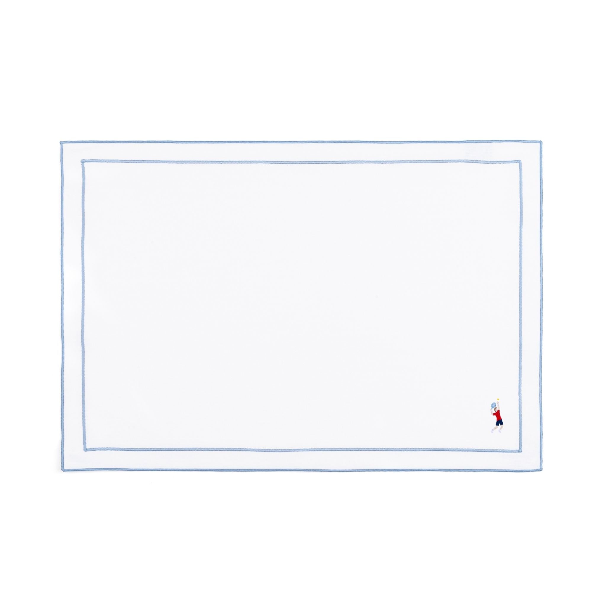 Nazaré white cotton table linen with embroidered retro sports motifs