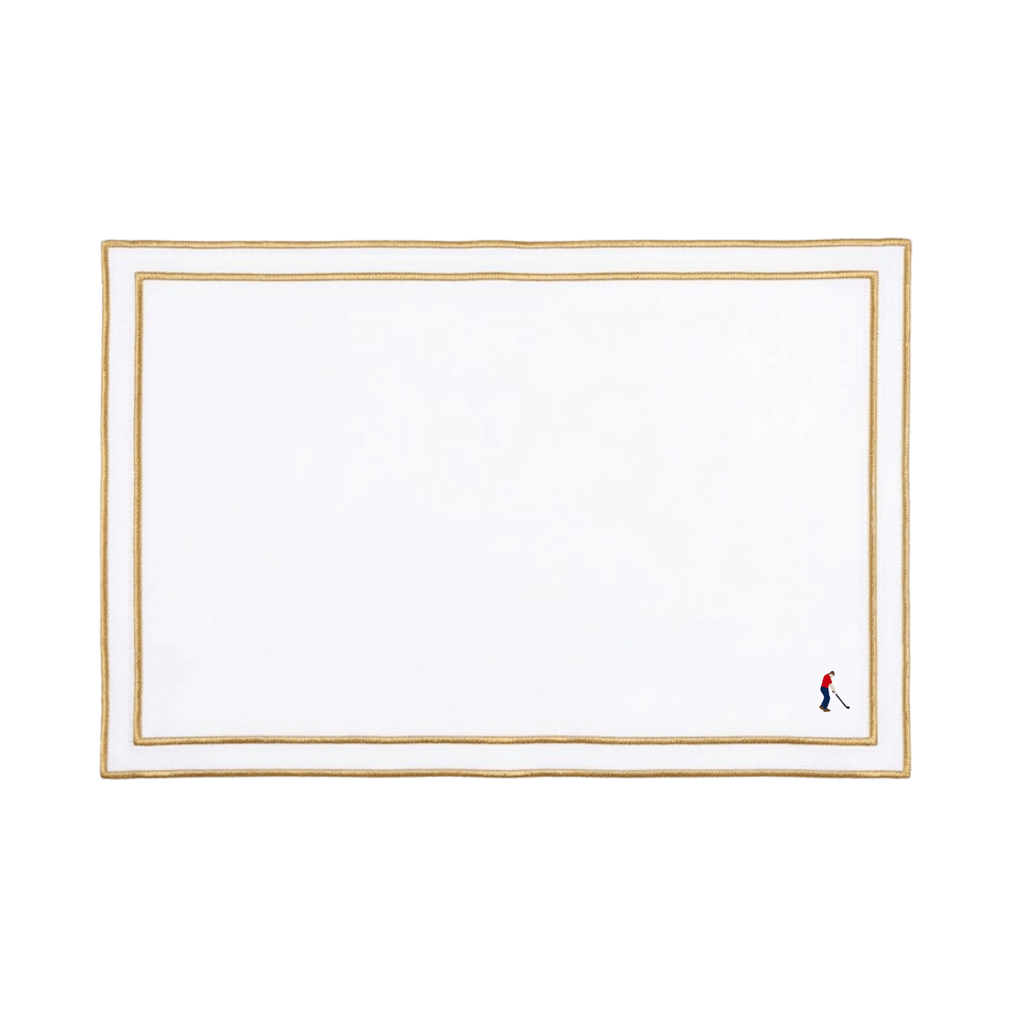 Nazaré white cotton table linen with embroidered retro sports motifs