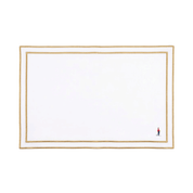 Nazaré white cotton table linen with embroidered retro sports motifs