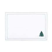 Nazaré white cotton table linen with embroidered Christmas tree and wreath