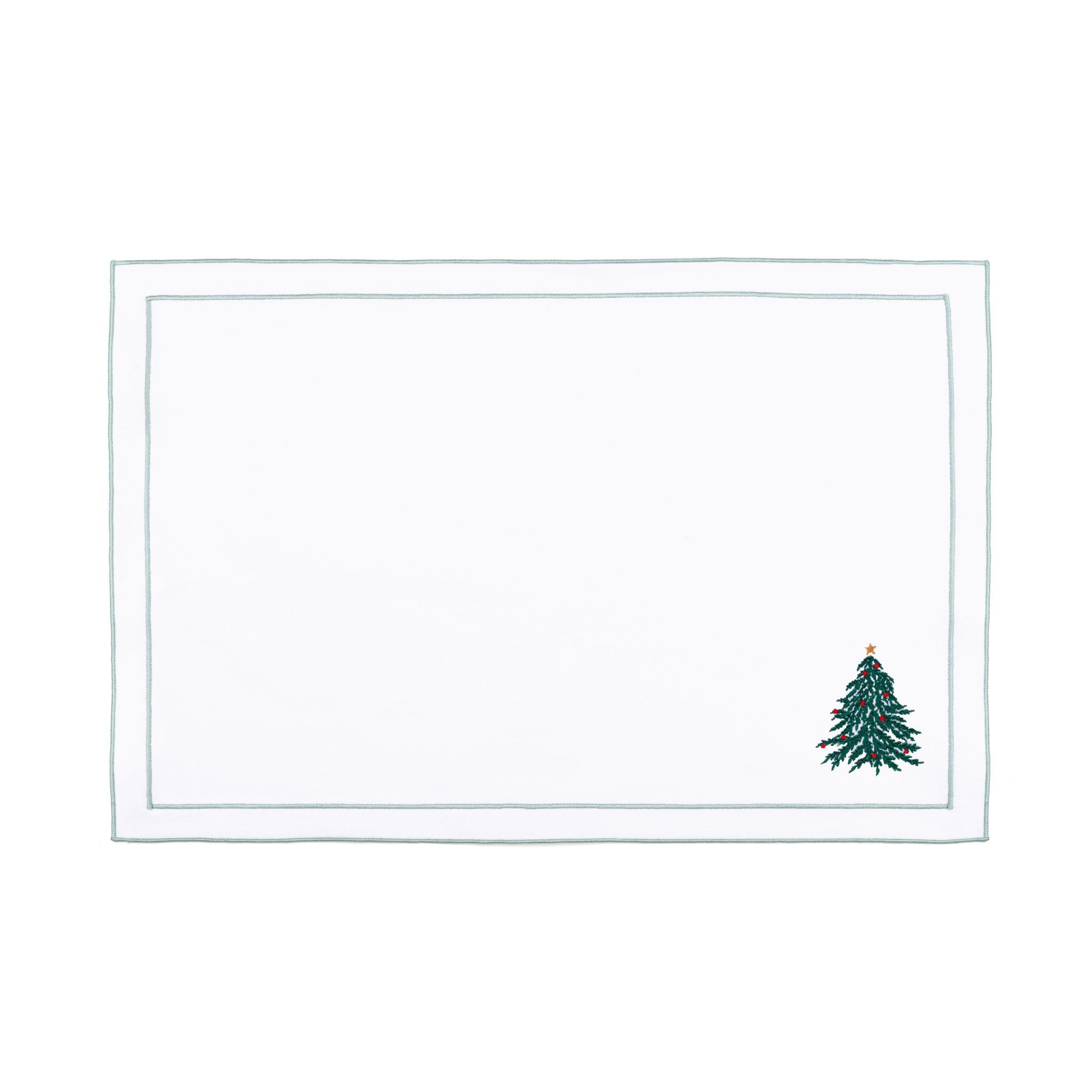 Nazaré white cotton table linen with embroidered Christmas tree and wreath