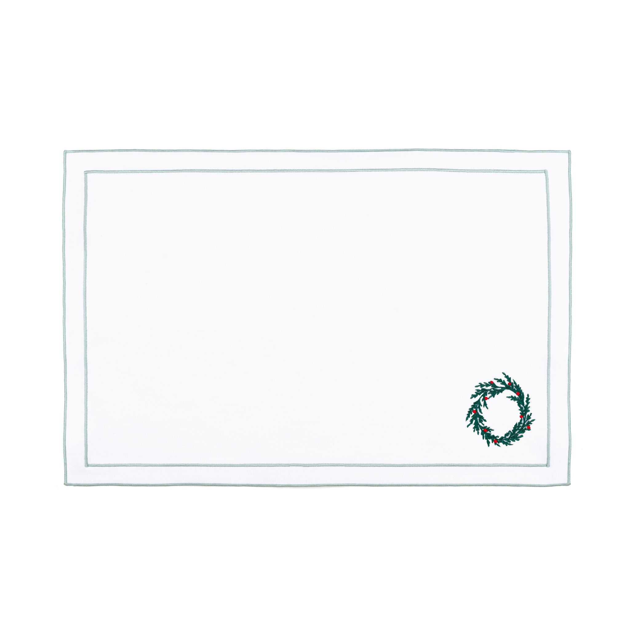 Nazaré white cotton table linen with embroidered Christmas tree and wreath