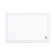 Nazaré white cotton table linen with embroidered retro sports motifs