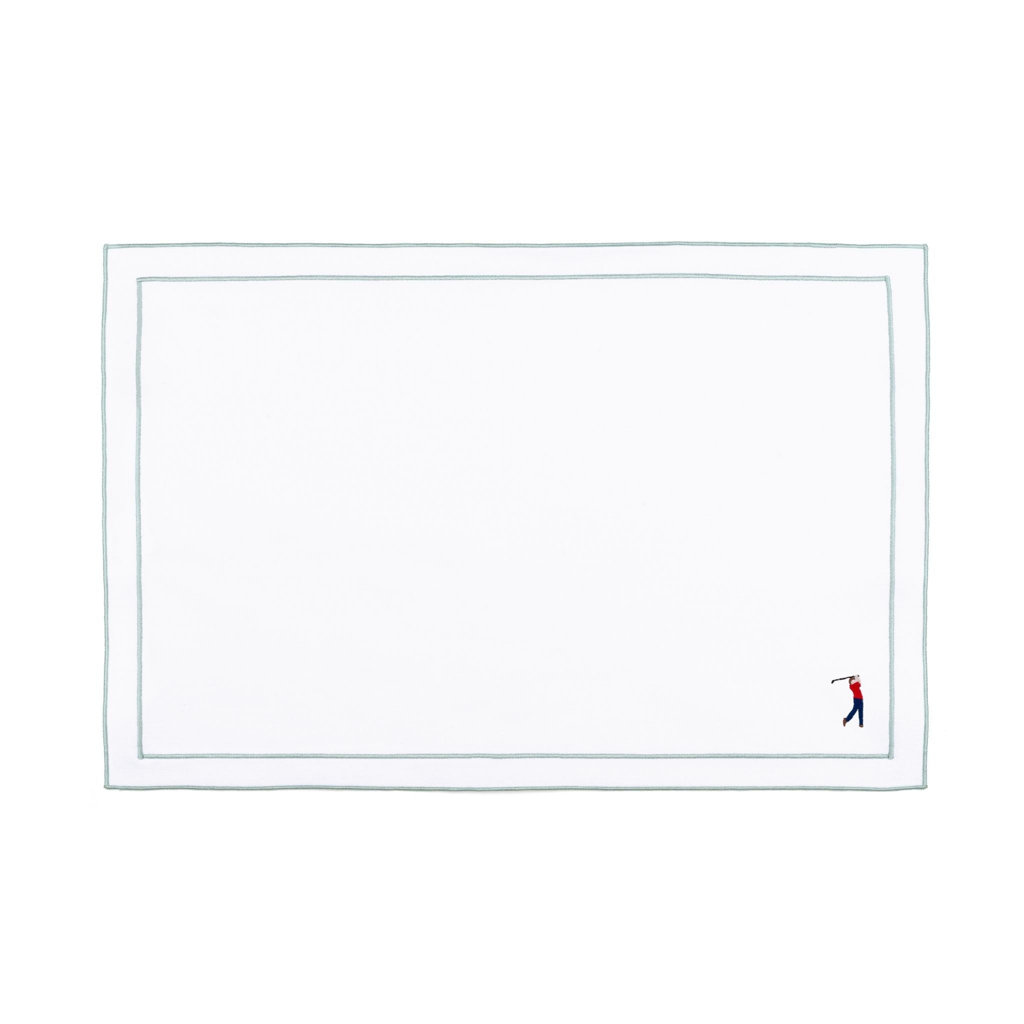 Nazaré white cotton table linen with embroidered retro sports motifs