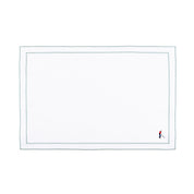 Nazaré white cotton table linen with embroidered retro sports motifs