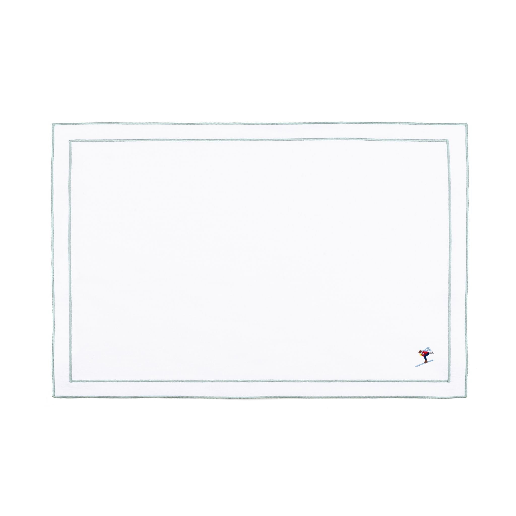 Nazaré white cotton table linen with embroidered retro sports motifs