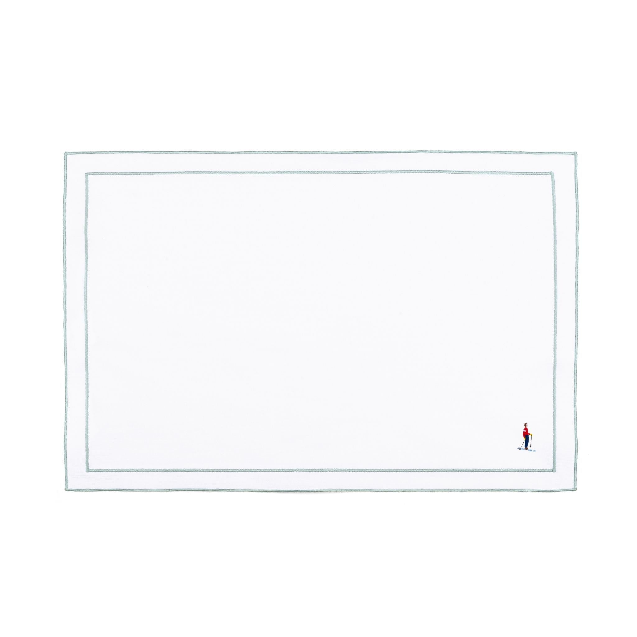 Nazaré white cotton table linen with embroidered retro sports motifs