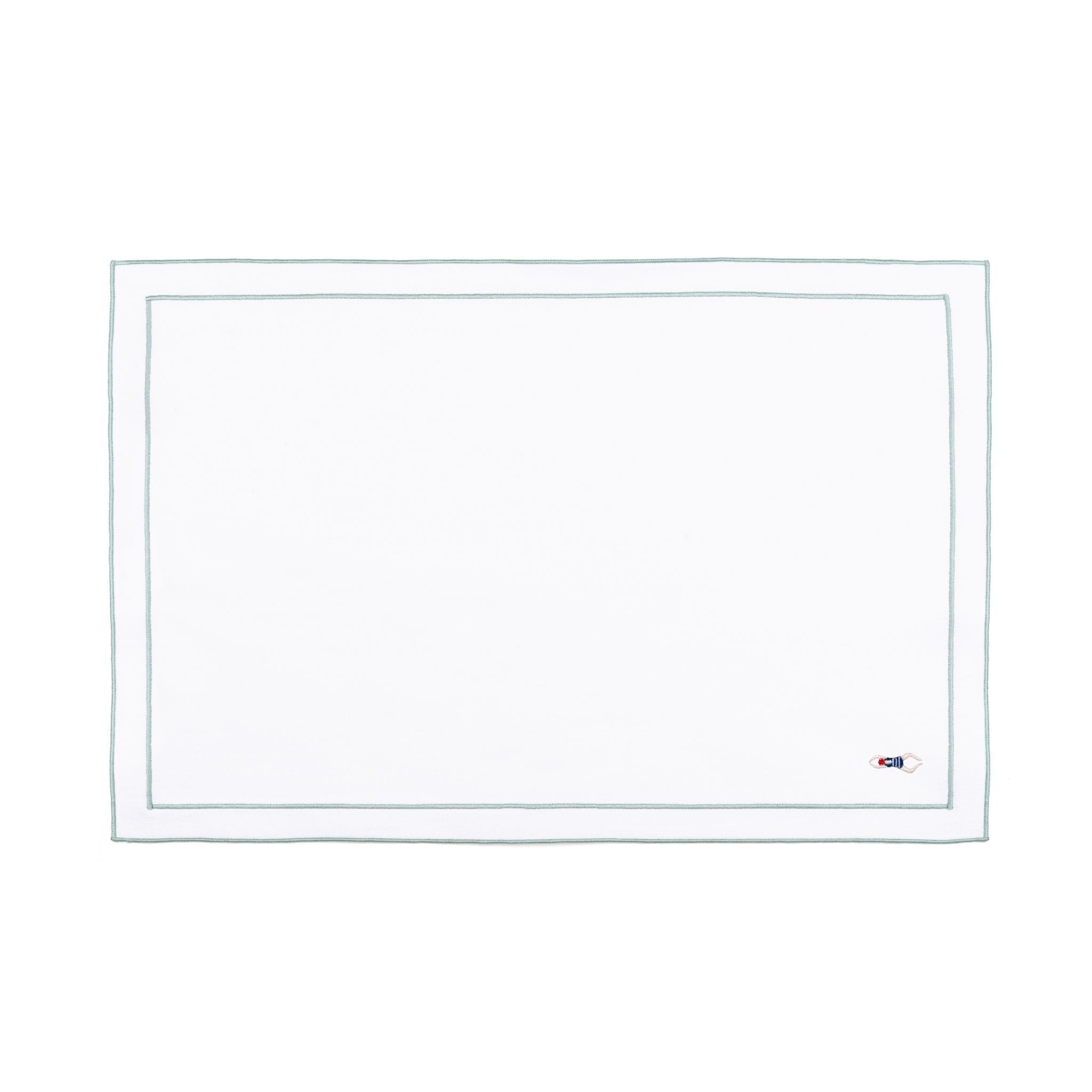 Nazaré white cotton table linen with embroidered retro sports motifs