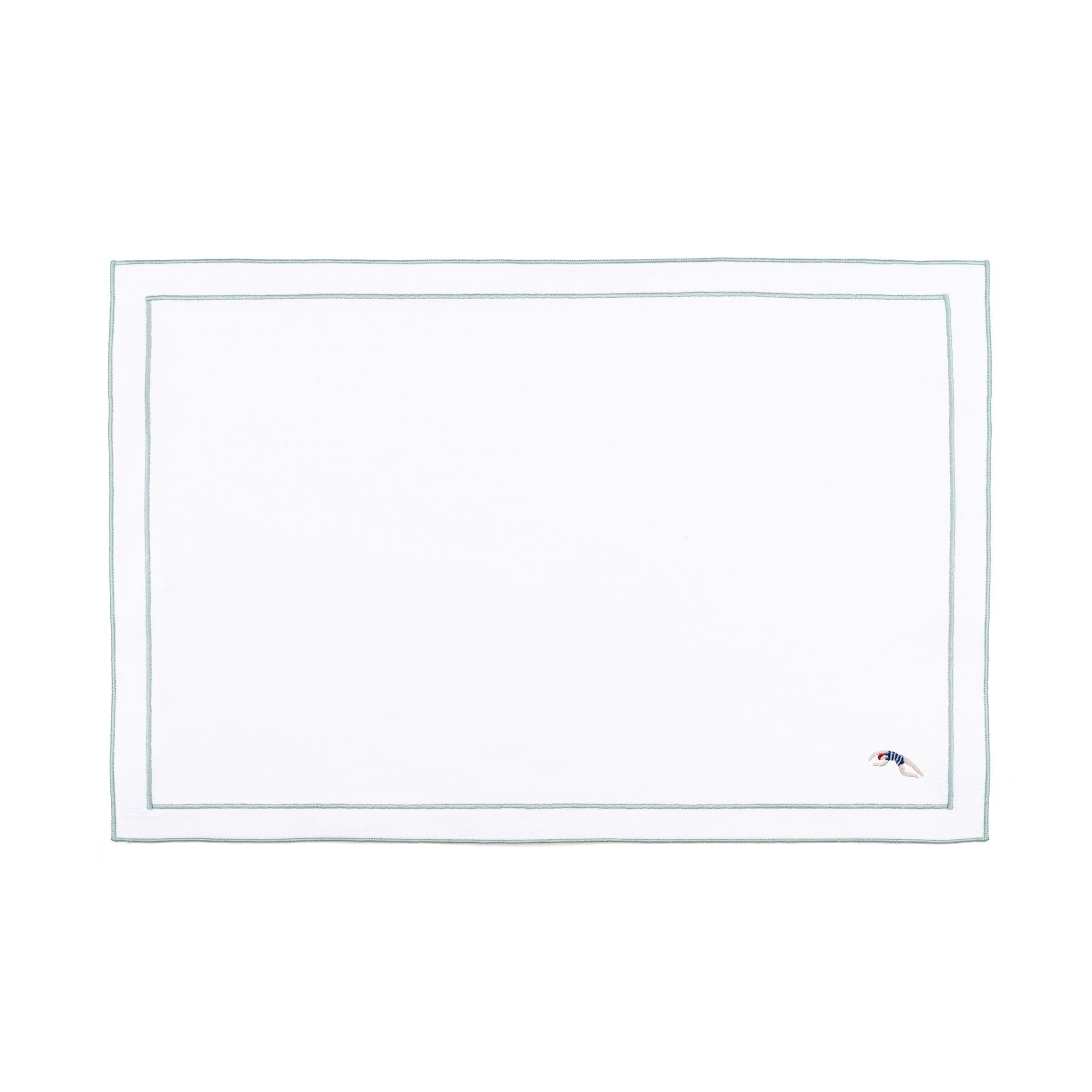 Nazaré white cotton table linen with embroidered retro sports motifs