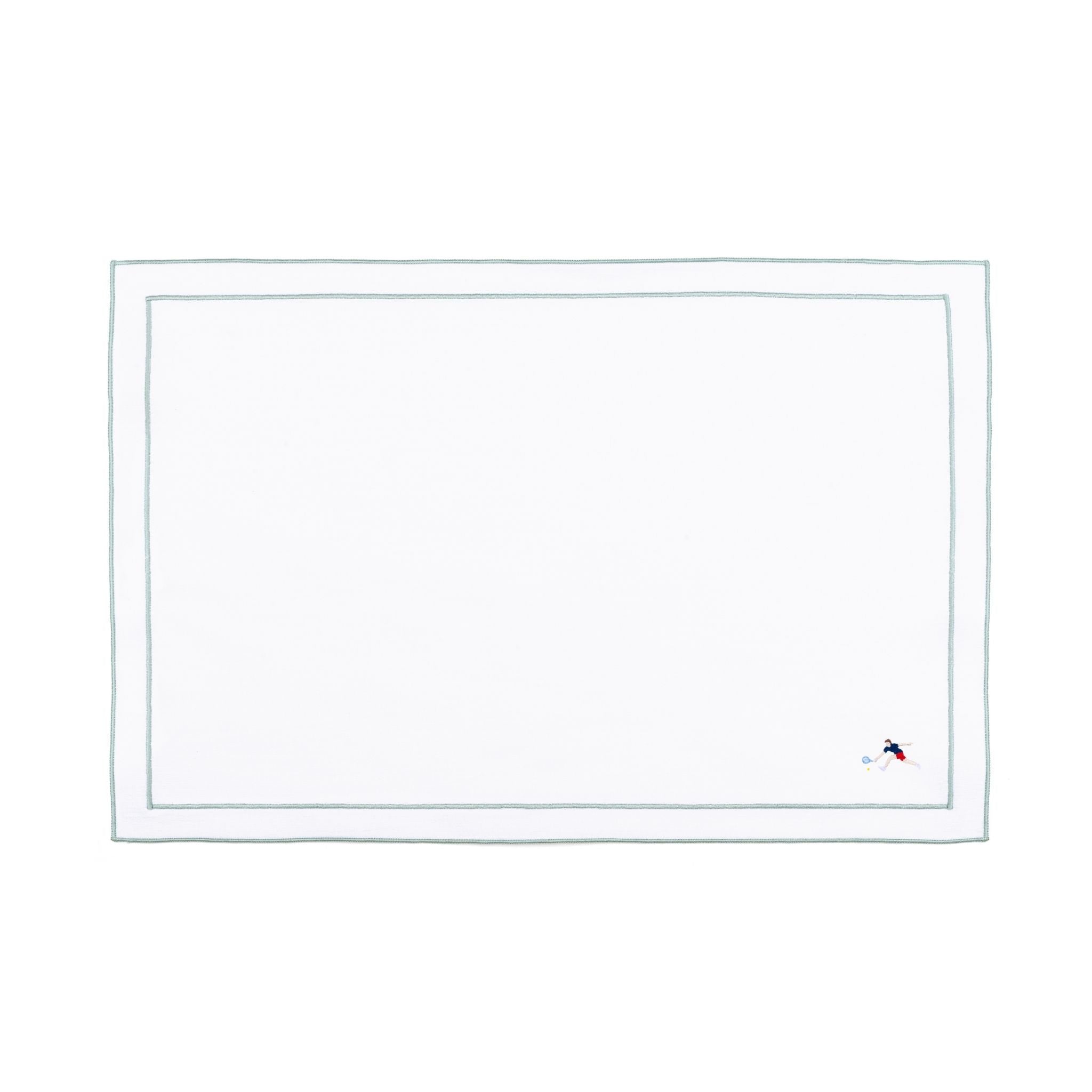 Nazaré white cotton table linen with embroidered retro sports motifs