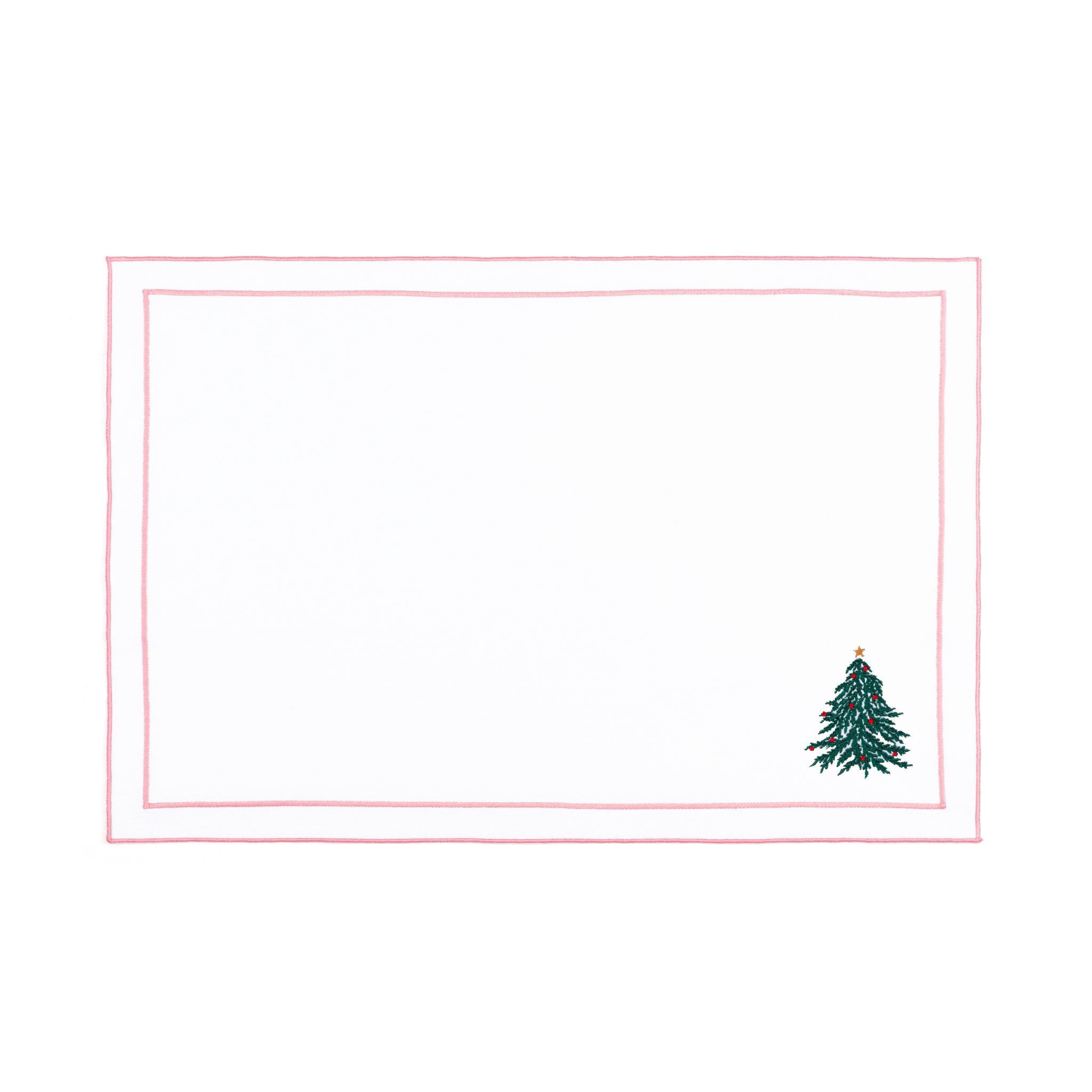 Nazaré white cotton table linen with embroidered Christmas tree and wreath
