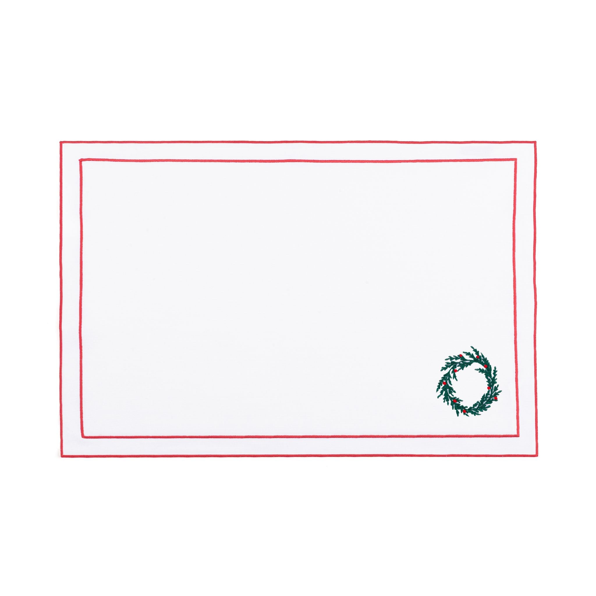 Nazaré white cotton table linen with embroidered Christmas tree and wreath
