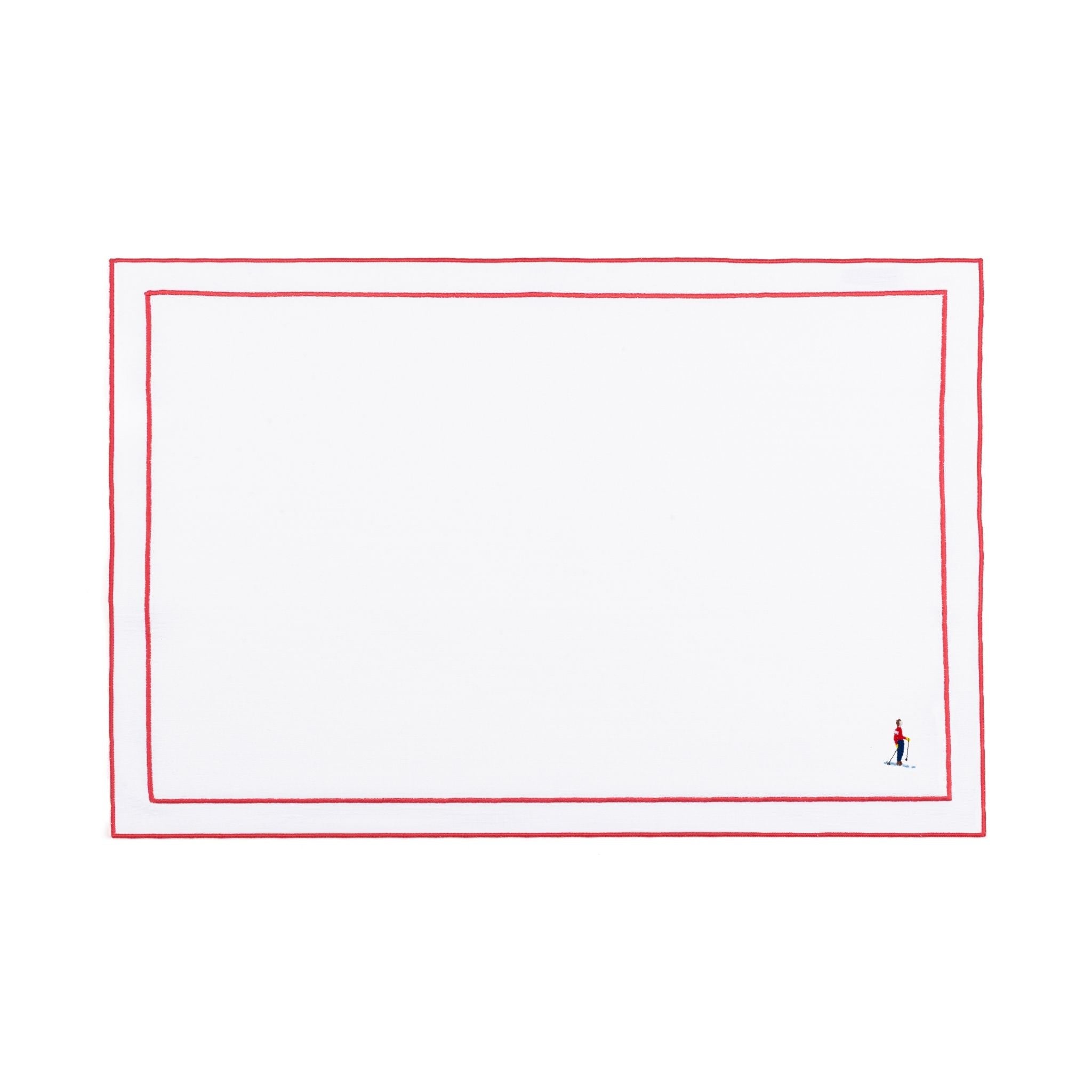 Nazaré white cotton table linen with embroidered retro sports motifs