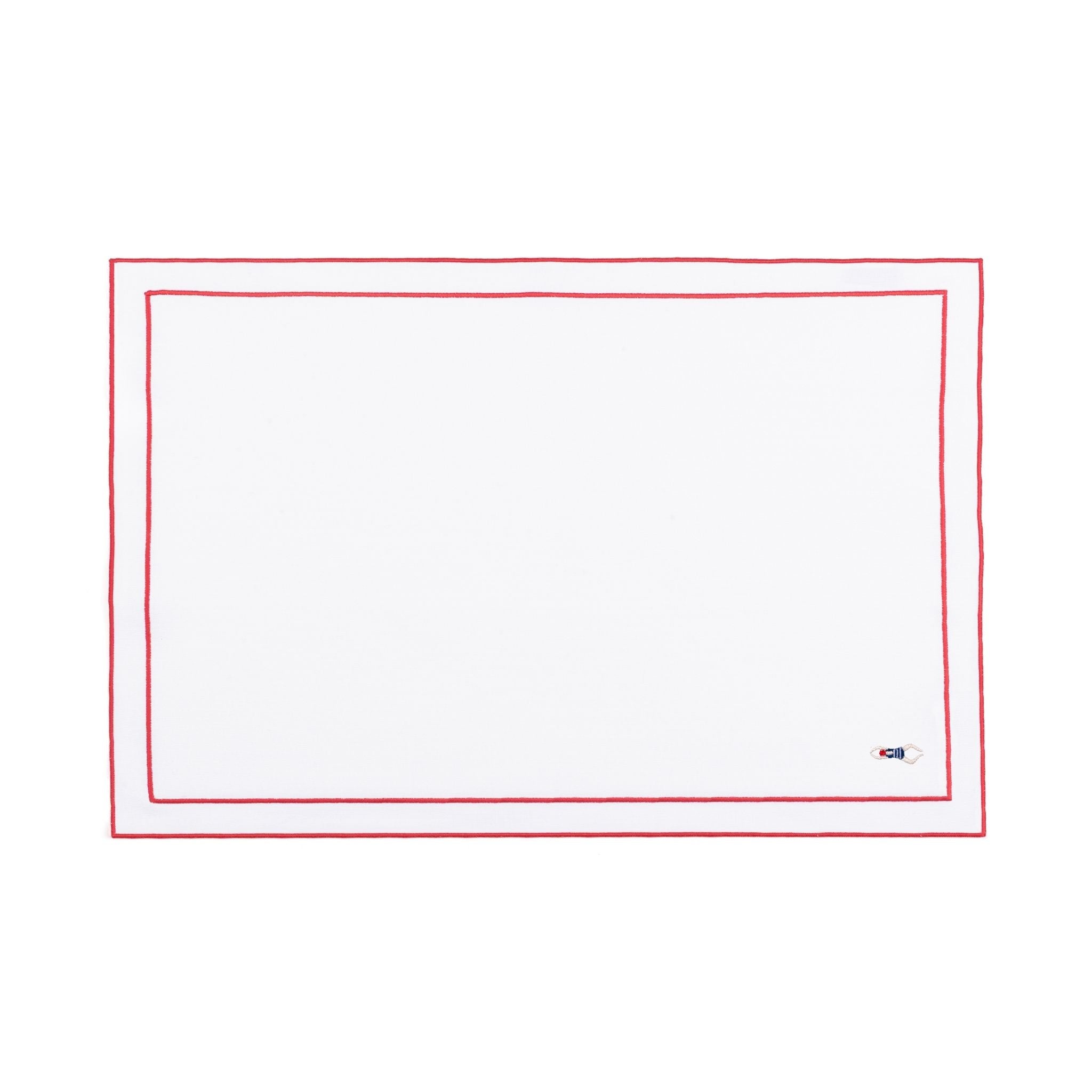 Nazaré white cotton table linen with embroidered retro sports motifs