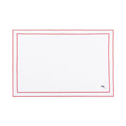 Nazaré white cotton table linen with embroidered retro sports motifs