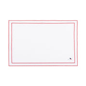 Nazaré white cotton table linen with embroidered retro sports motifs