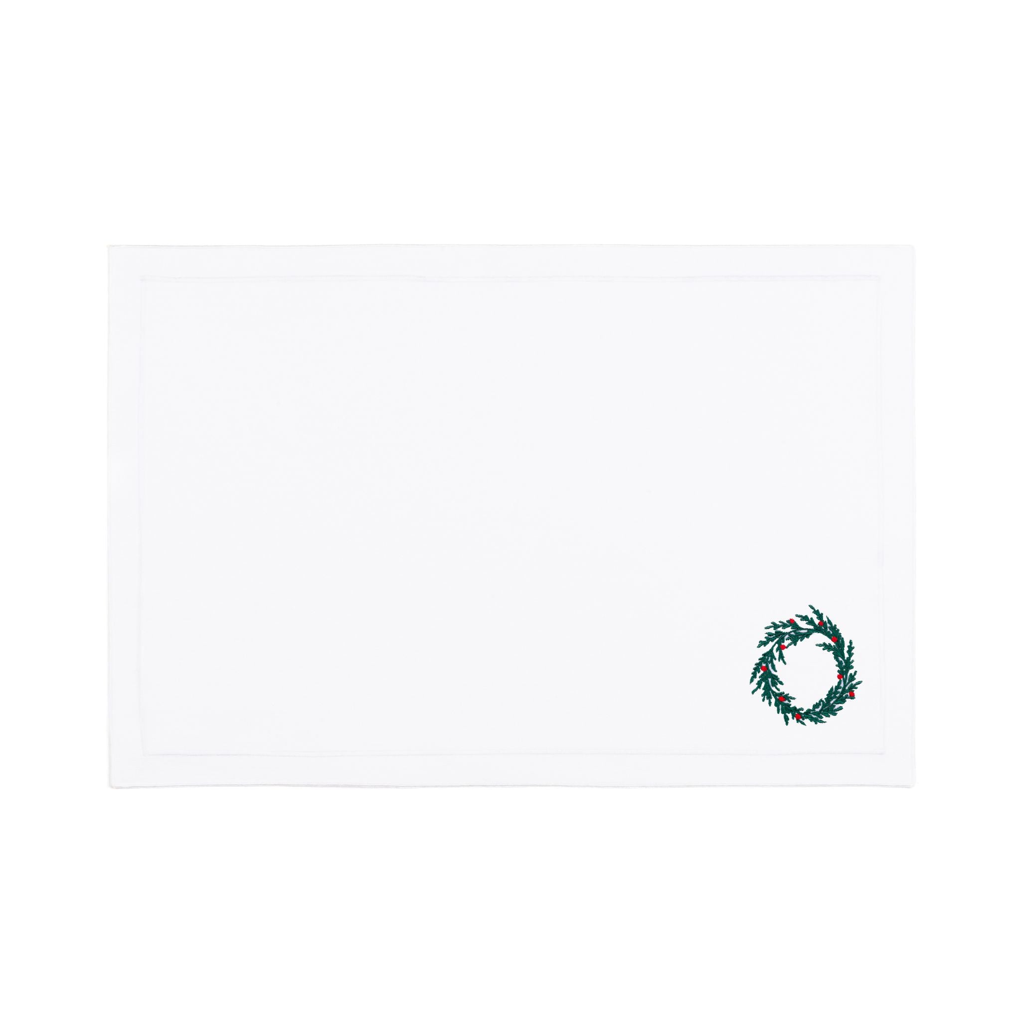 Nazaré white cotton table linen with embroidered Christmas tree and wreath